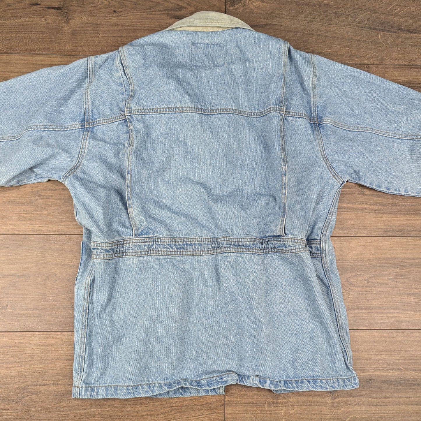 Vintage 90's Blue Oversized Mac Style Drawstring Denim Jacket Size M