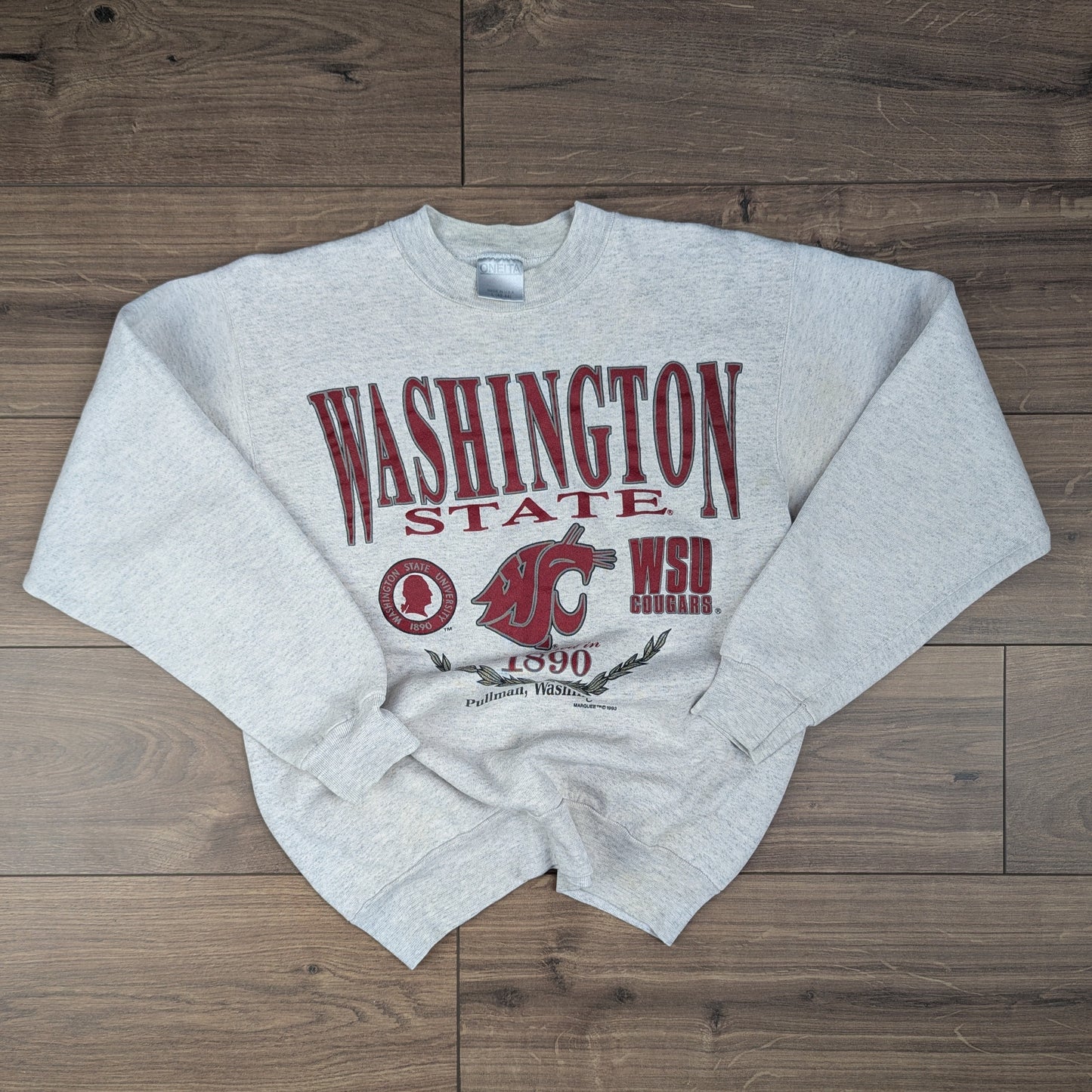 Grey Red Vintage 90's Washington State USA Sweatshirt Size L