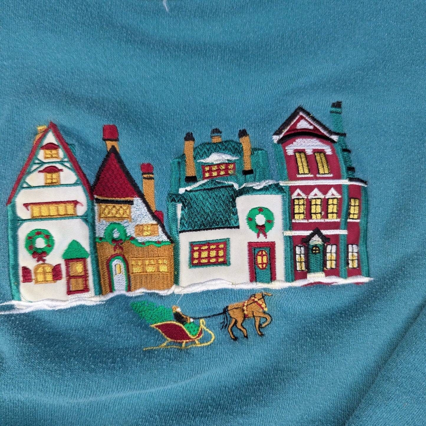 Vintage 80's Peanut Butter & Jelly Embroidered Green Christmas Jumper Sweatshirt