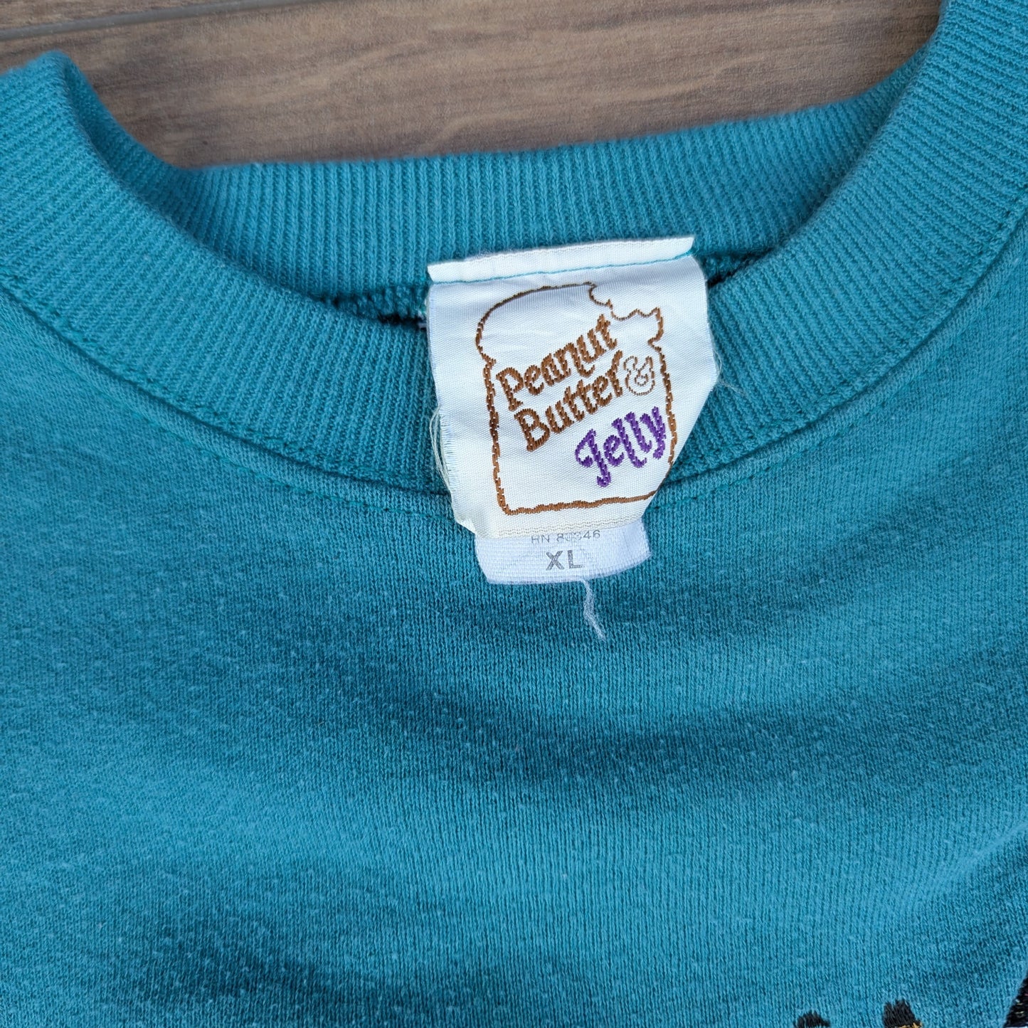 Vintage 80's Peanut Butter & Jelly Embroidered Green Christmas Jumper Sweatshirt