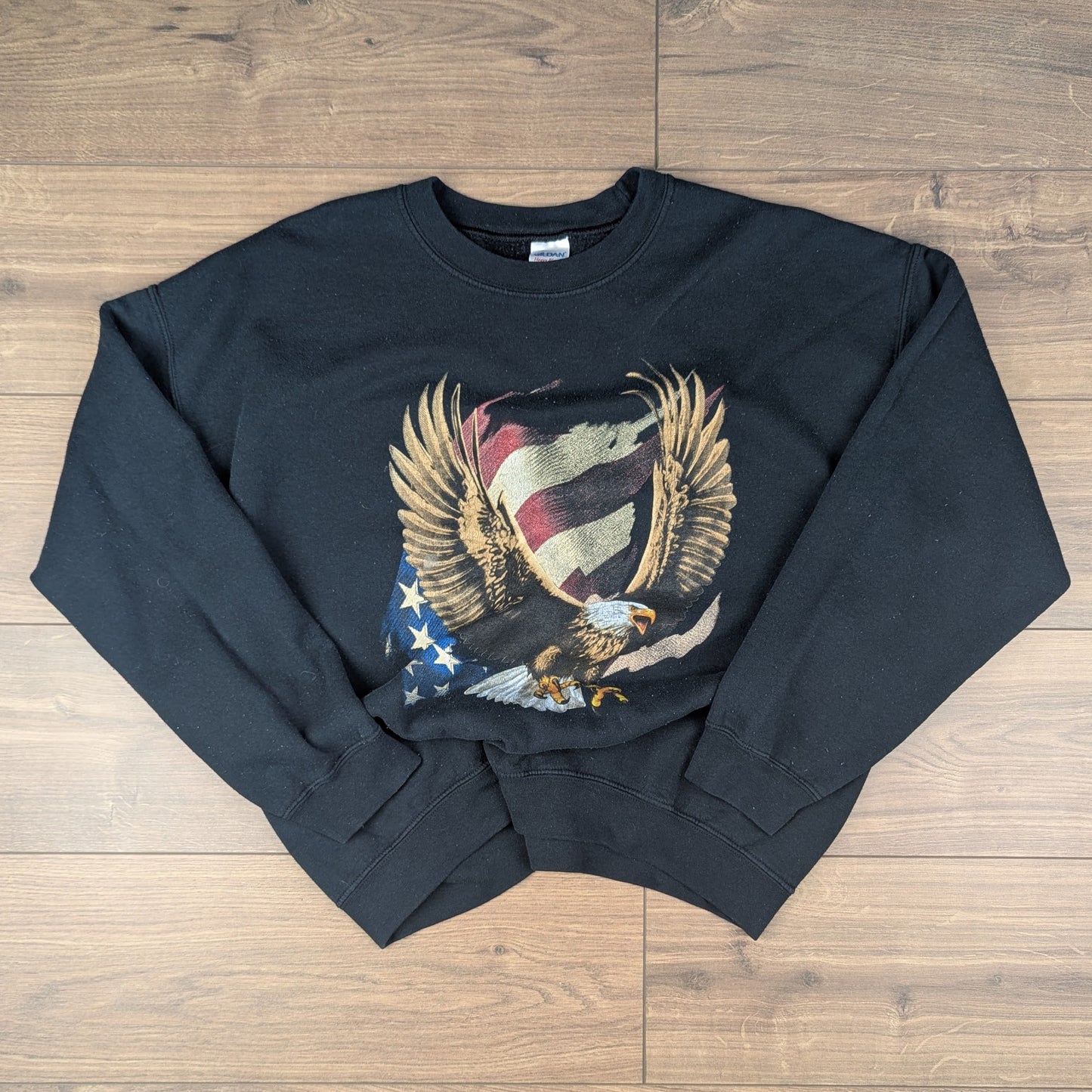 Black Vintage USA Flag Eagle Graphic Sweatshirt Size XL