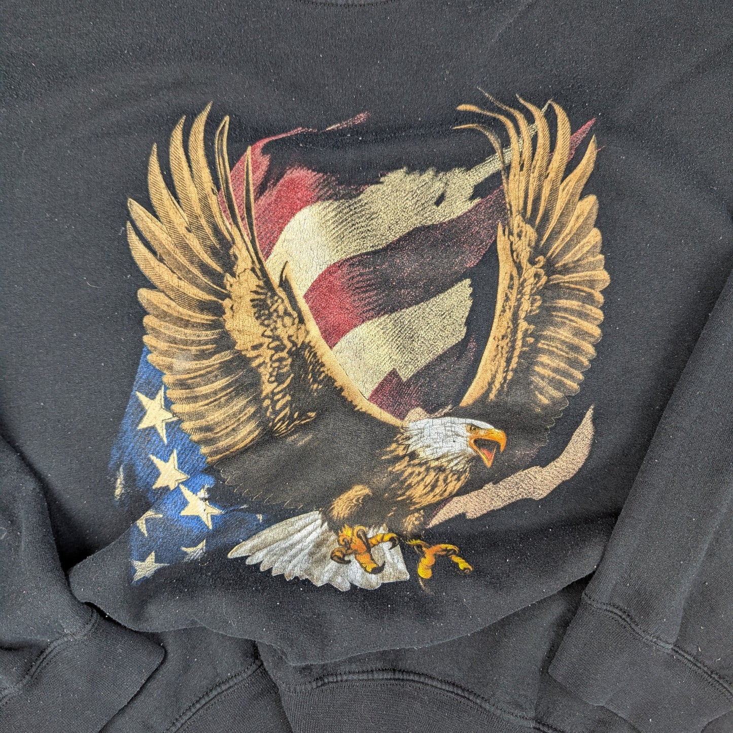 Black Vintage USA Flag Eagle Graphic Sweatshirt Size XL
