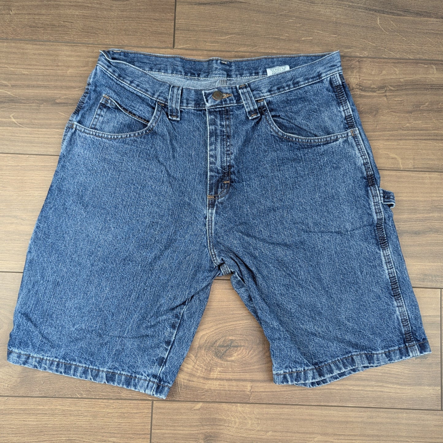 Blue Vintage Wrangler Carpenter Cargo Utility Hip-Hop Denim Shorts Jorts W33