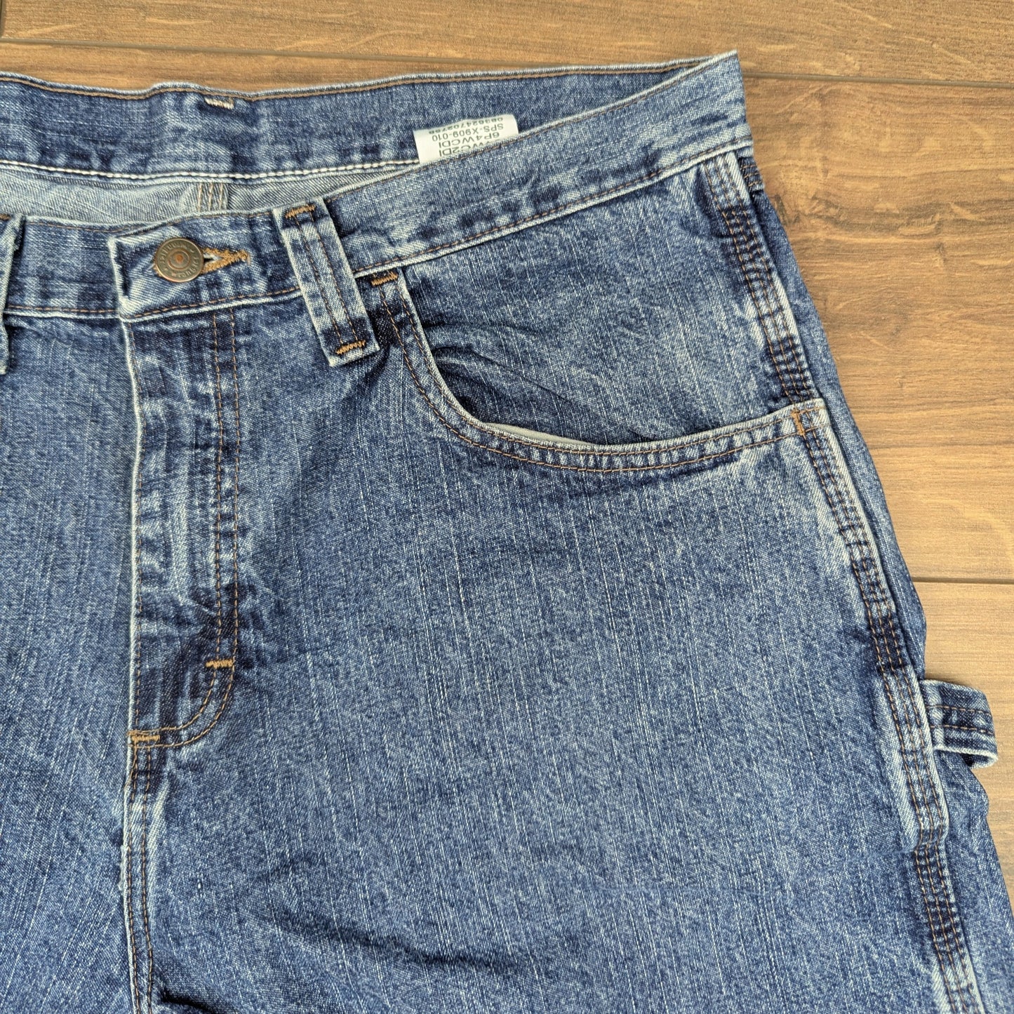Blue Vintage Wrangler Carpenter Cargo Utility Hip-Hop Denim Shorts Jorts W33