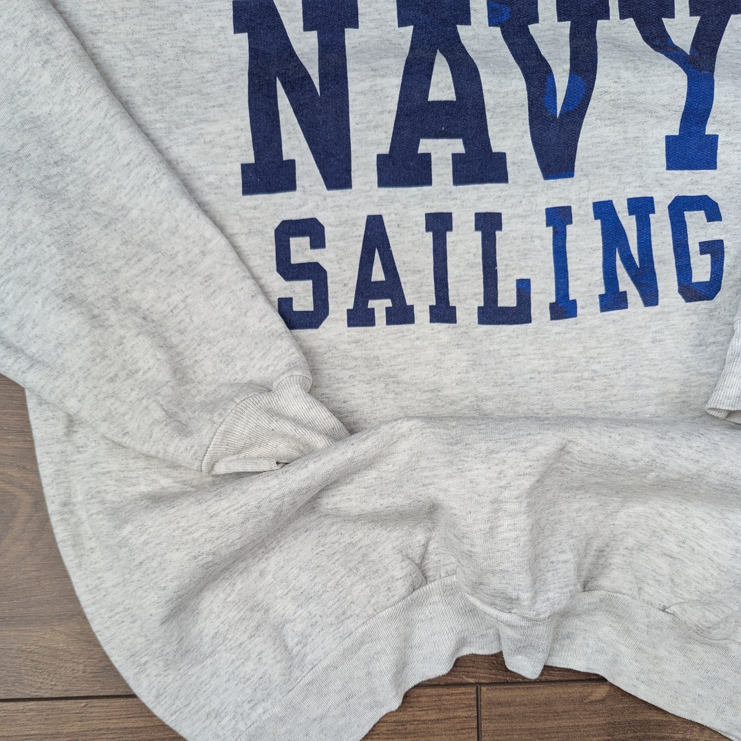Grey Blue Vintage 90's Hanes Navy Sailing USA Sweatshirt Size L