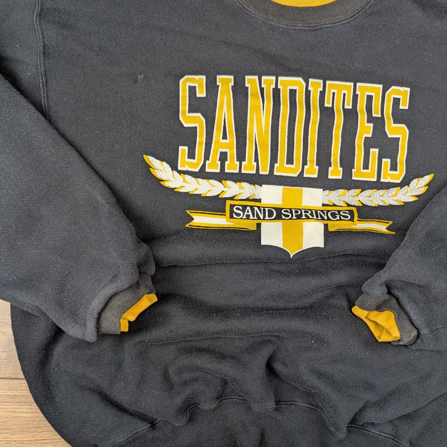 90's Vintage Black Yellow Sandites Graphic Sweatshirt Made in USA Size XL