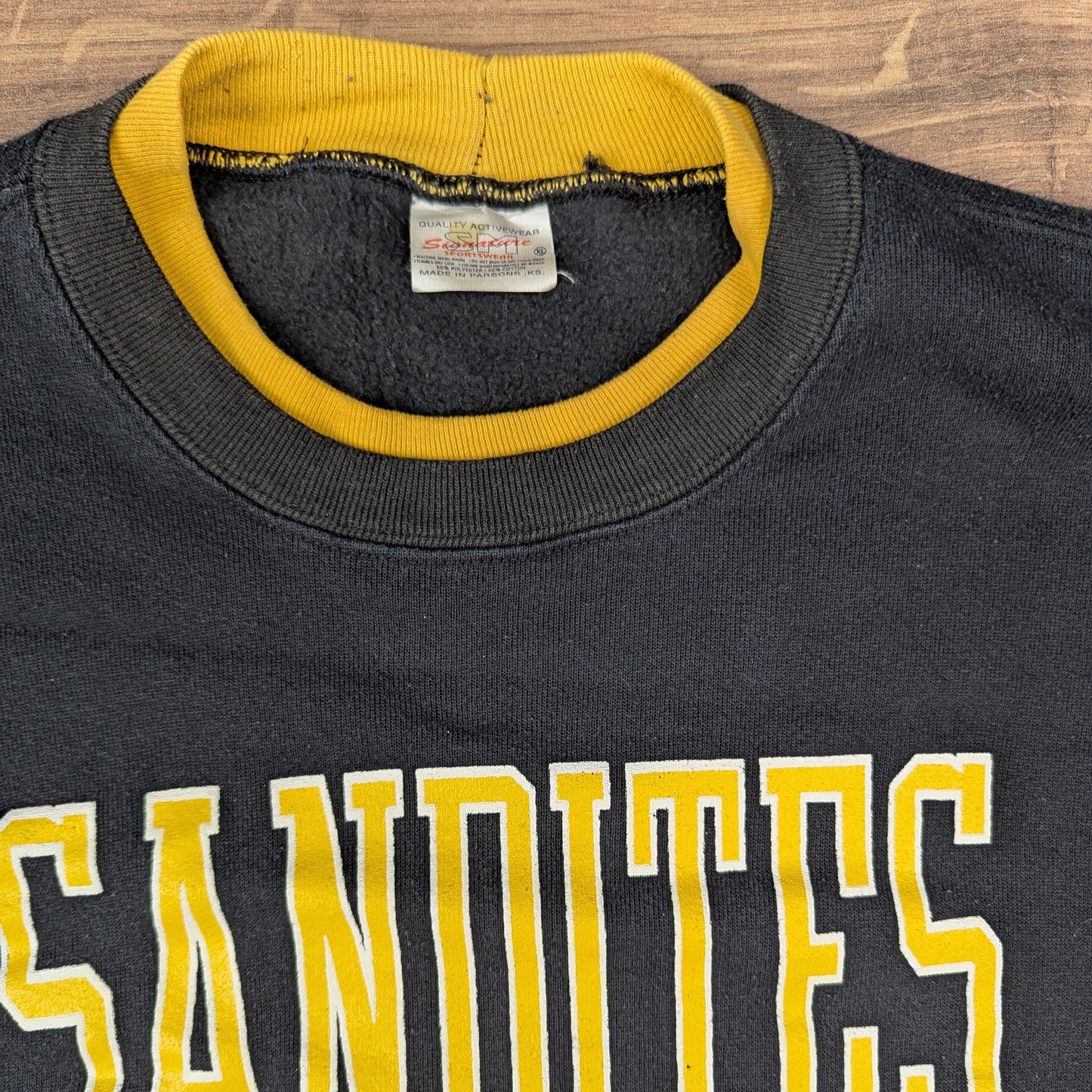 90's Vintage Black Yellow Sandites Graphic Sweatshirt Made in USA Size XL
