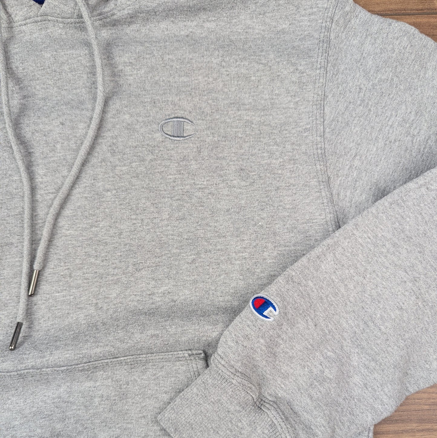 Vintage Grey Champion Embroidered Logo Hoodie Size S