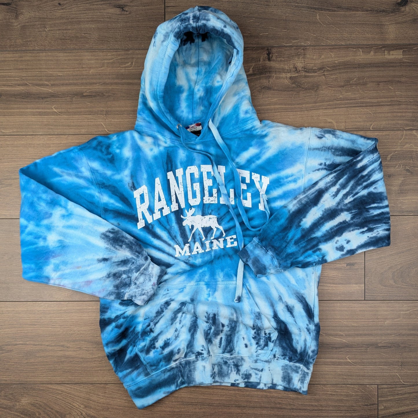 Isaac's Designs Vintage Tie-Dye Blue Graphic Hoodie Size M