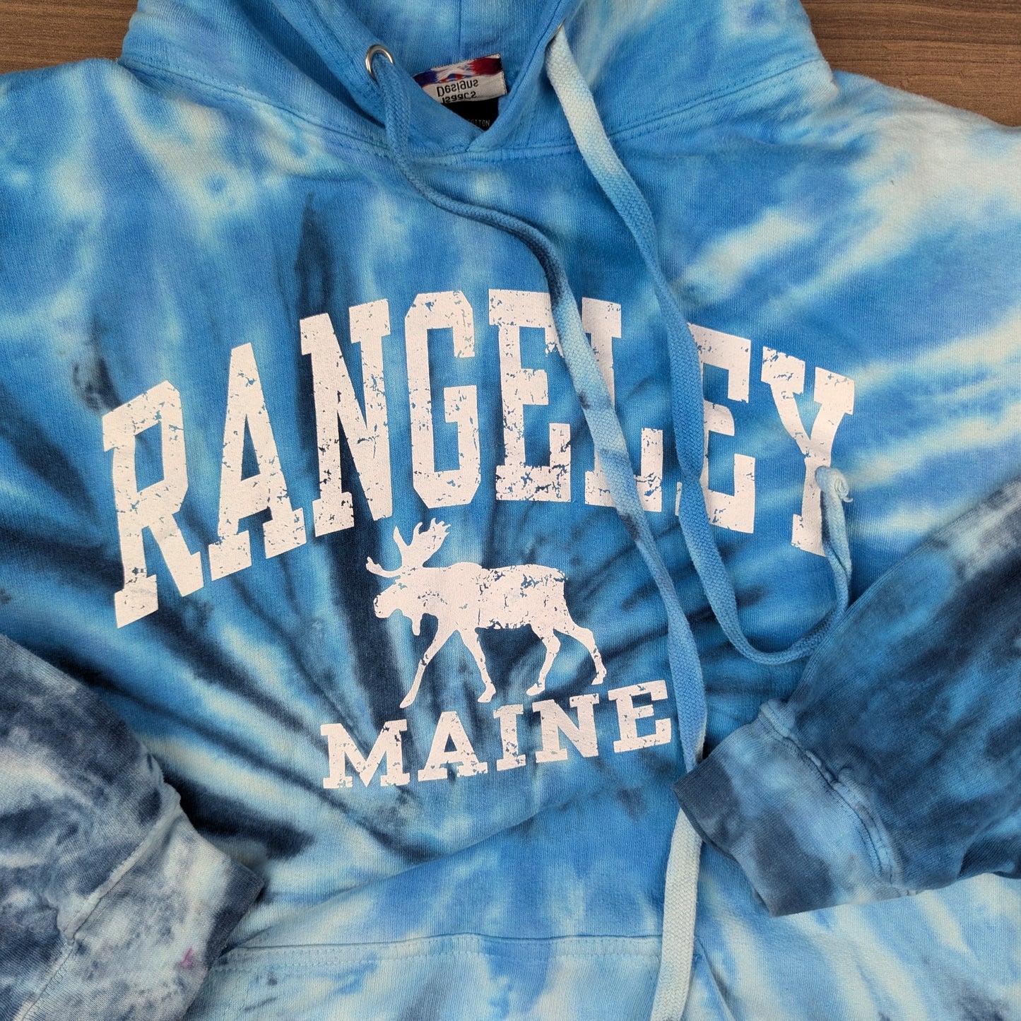 Isaac's Designs Vintage Tie-Dye Blue Graphic Hoodie Size M