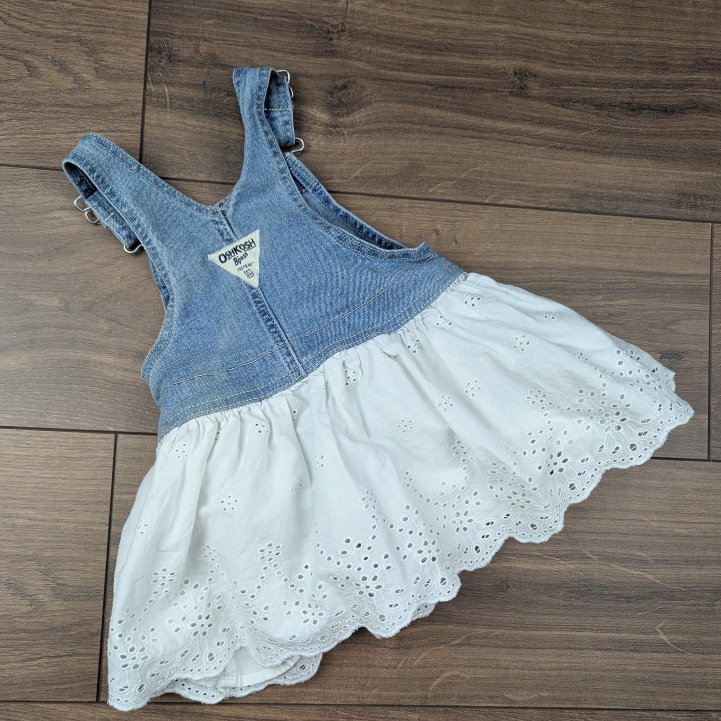 OshKosh B'gosh Vintage Style Dungaree Dress Adjustable Straps Size 18m