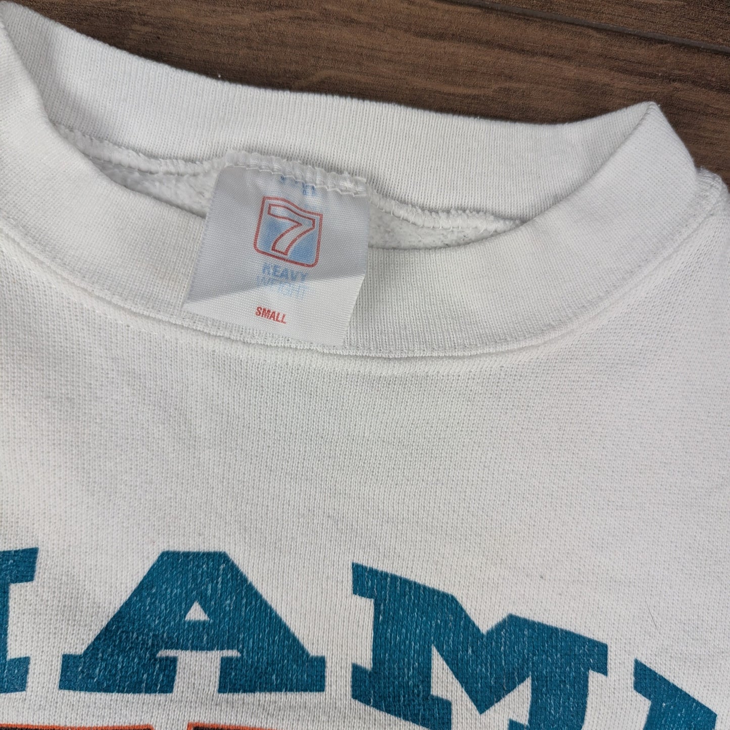 90's Vintage Miami Dolphins NFL White/Turquoise Logo 7 Sweatshirt Size S