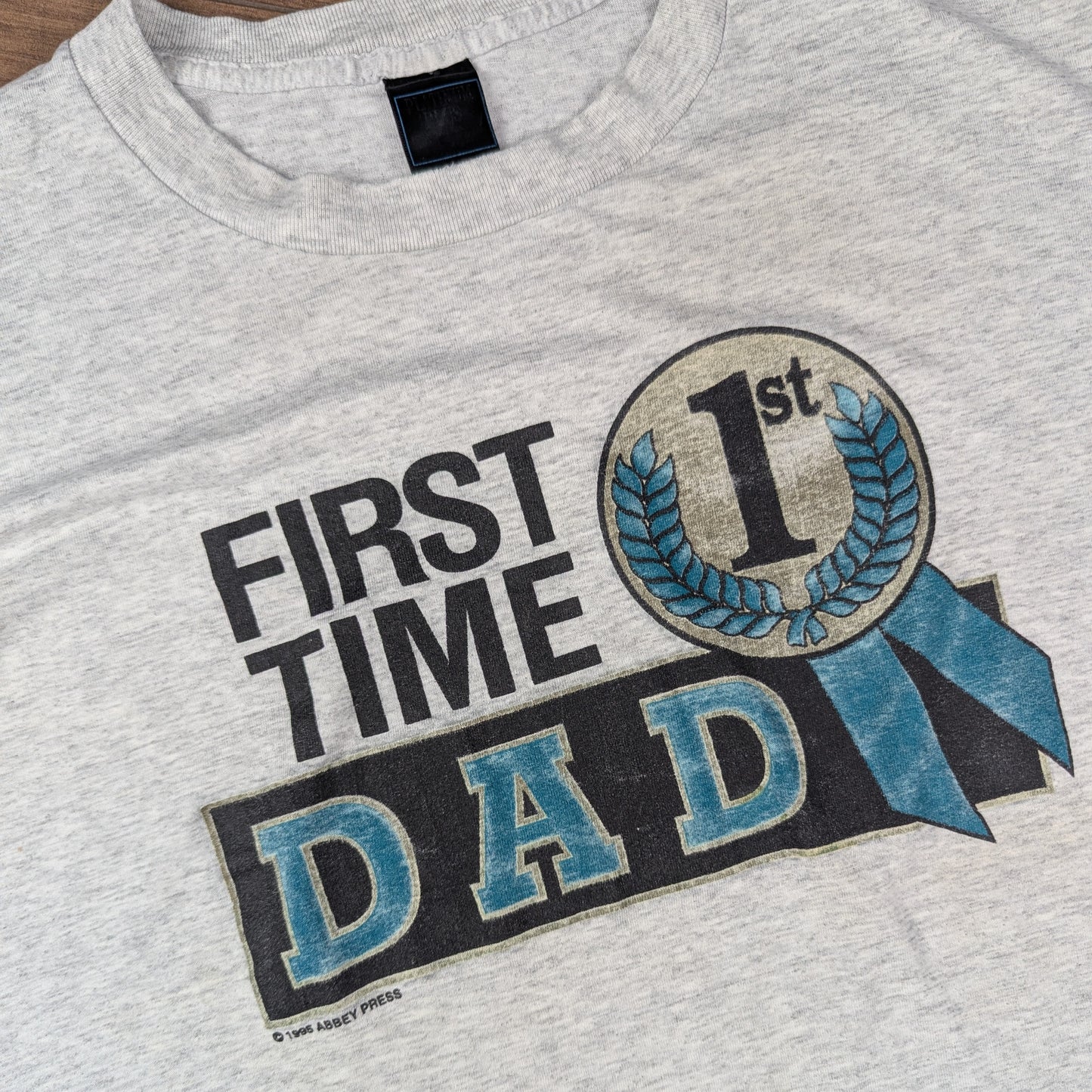 Grey 90's Single Stitch First Time Dad Graphic T-shirt Made in USA Size L