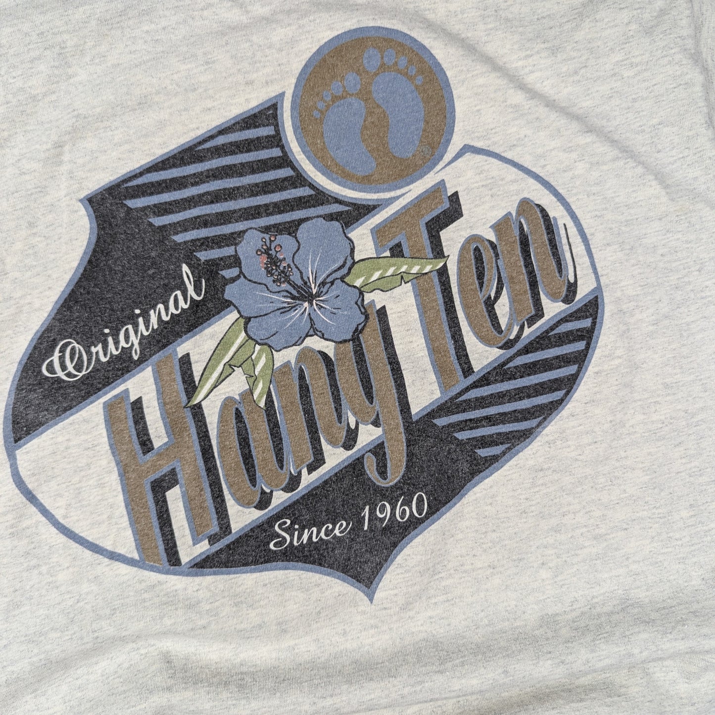 Grey 90's Single Stitch Vintage Hang Ten Surf Graphic T-Shirt Made in USA Size L