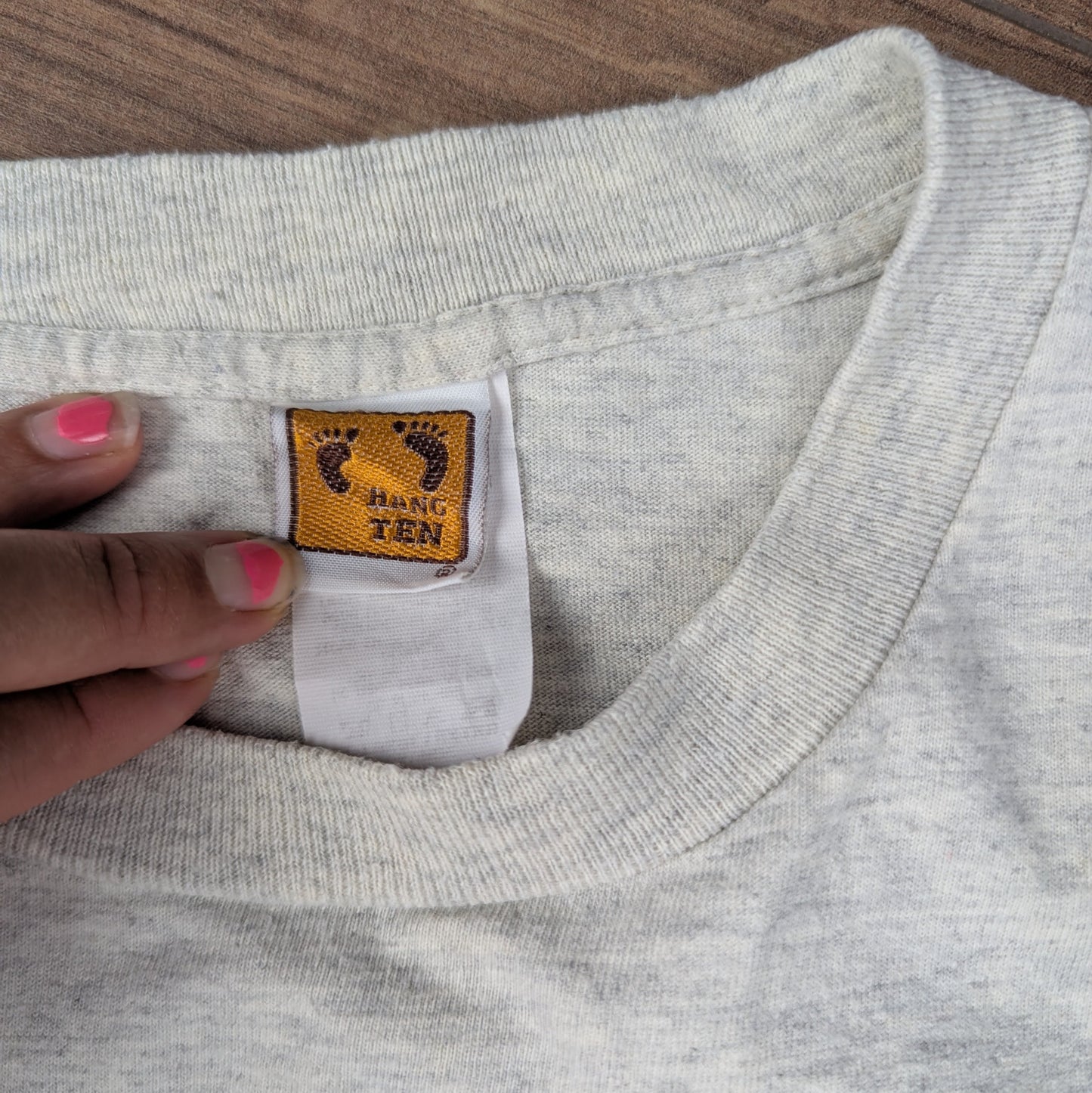 Grey 90's Single Stitch Vintage Hang Ten Surf Graphic T-Shirt Made in USA Size L