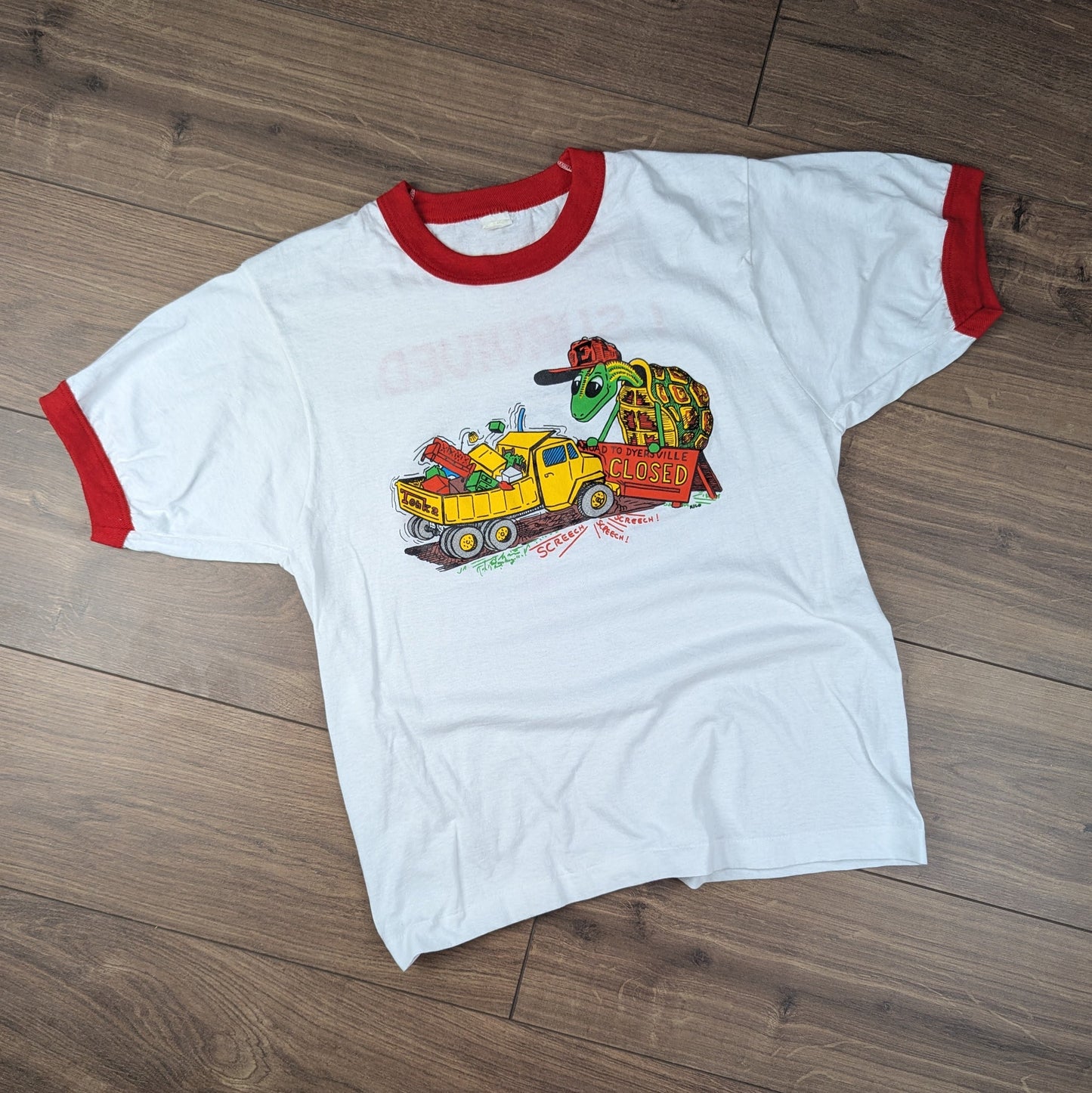 White Red Vintage Single Stitch '87 I Survived Tonka Truck Turtle T-Shirt Size M