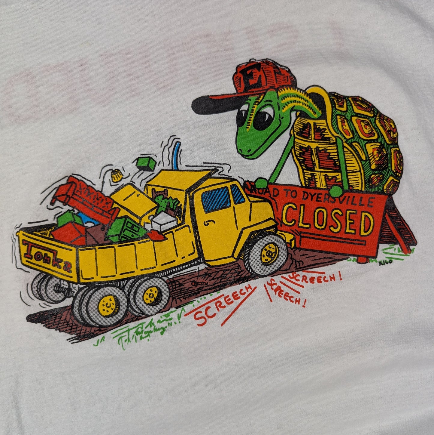 White Red Vintage Single Stitch '87 I Survived Tonka Truck Turtle T-Shirt Size M