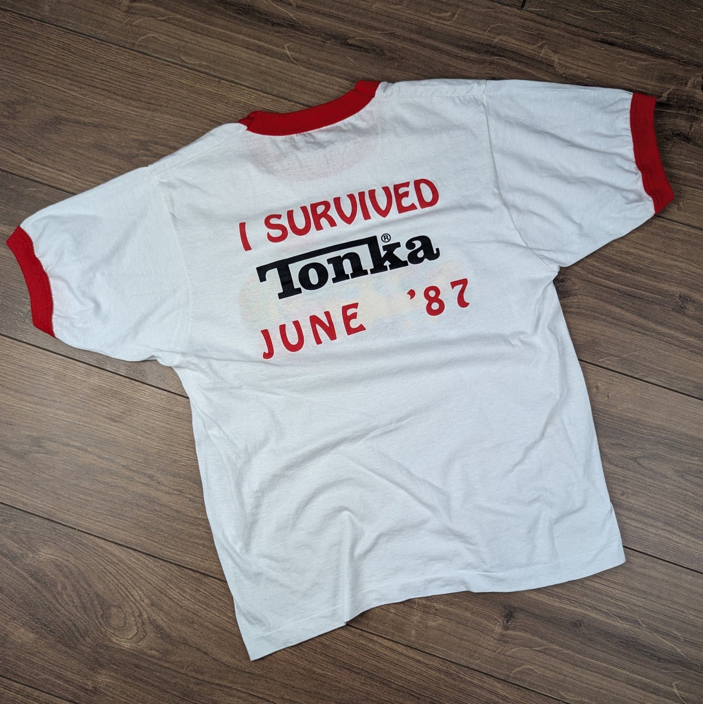 White Red Vintage Single Stitch '87 I Survived Tonka Truck Turtle T-Shirt Size M