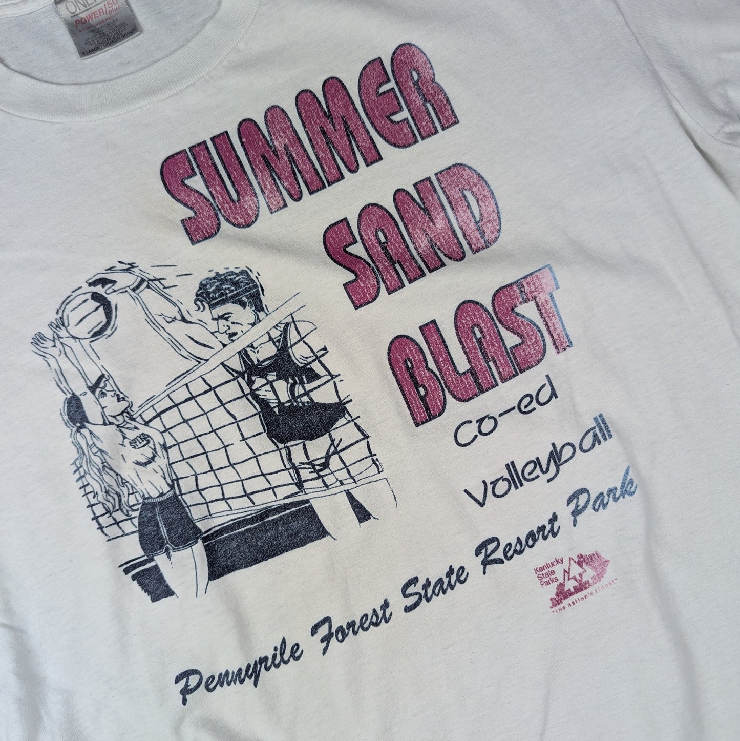 White Vintage 90'S Oneita Summer Sand Blast Volleyball Graphic T-Shirt Size XL