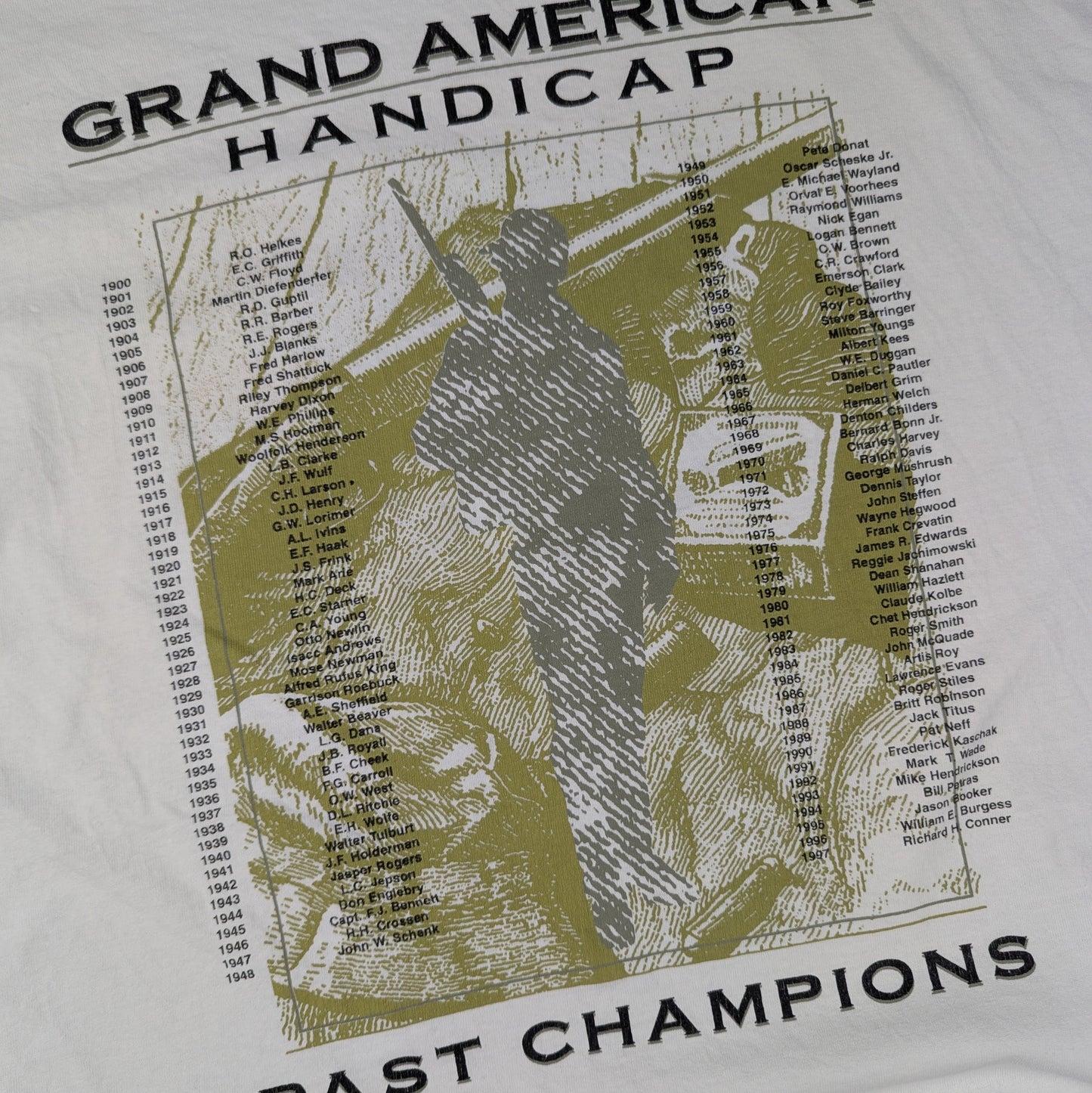 White Vintage '98 Single Stitch Grand American Handicap Graphic T-Shirt Size XL