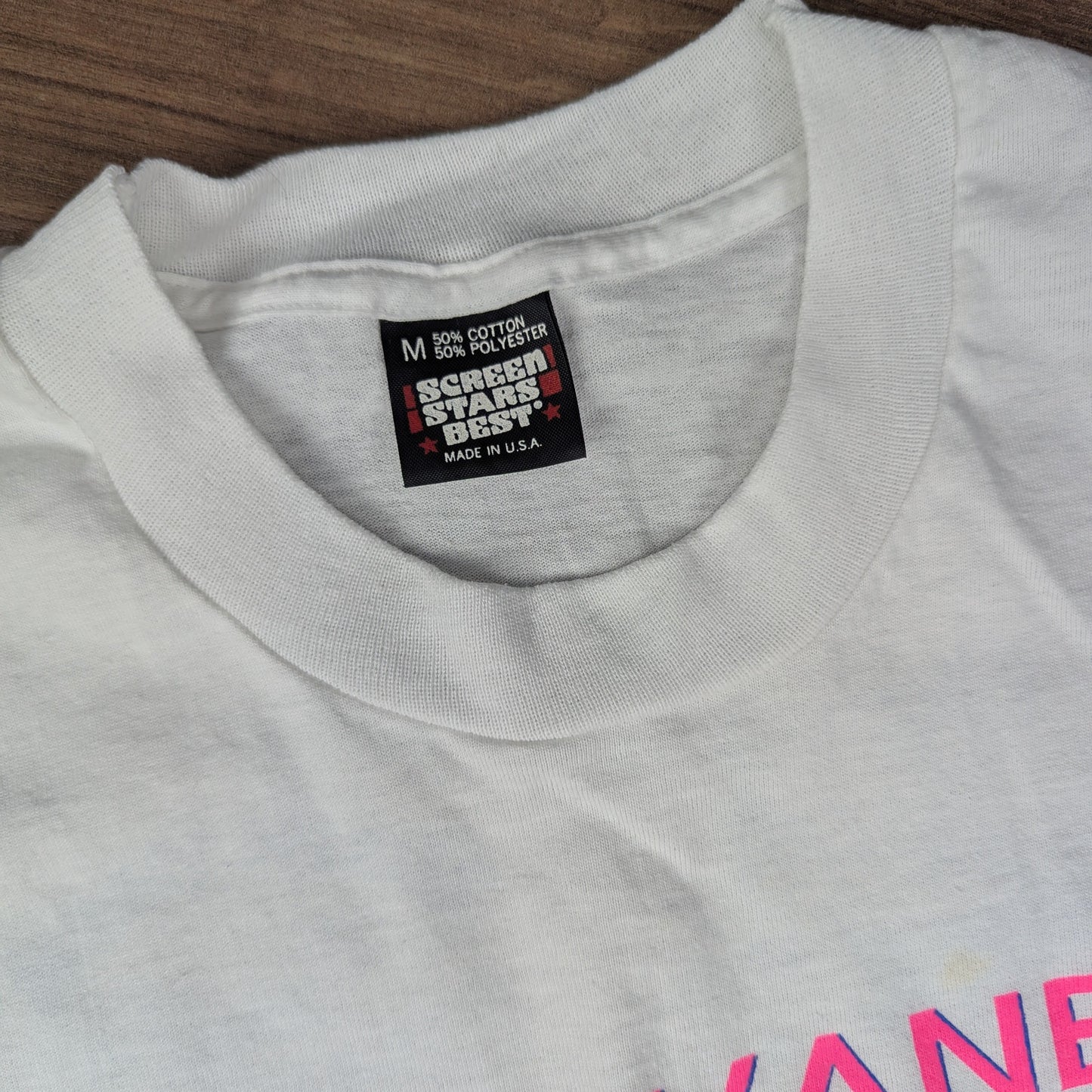 White Vintage '90s Single Stitch Screen Stars Running Graphic T-Shirt Size M