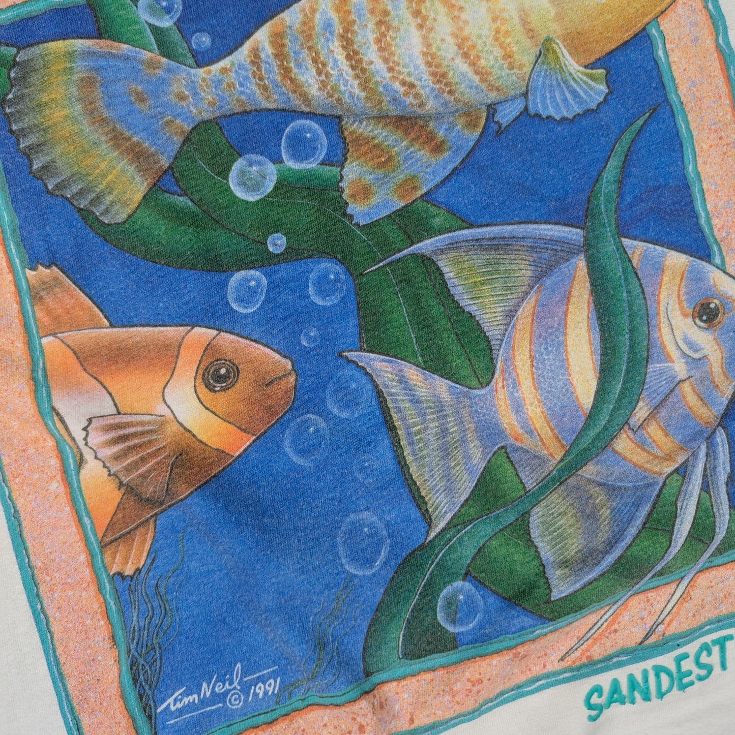 Vintage 90's Single Stitch Oneita Tim Neil Art Sandestin Fish T-Shirt Size S