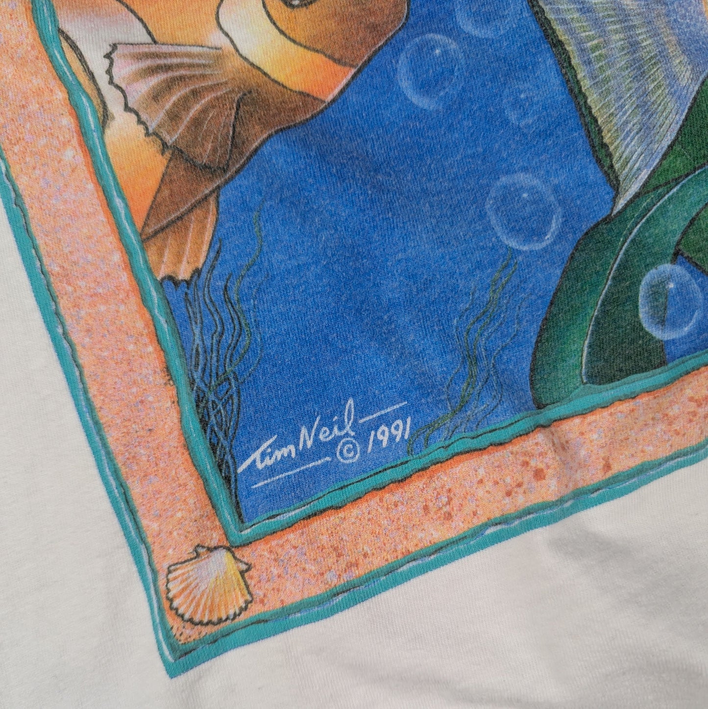 Vintage 90's Single Stitch Oneita Tim Neil Art Sandestin Fish T-Shirt Size S