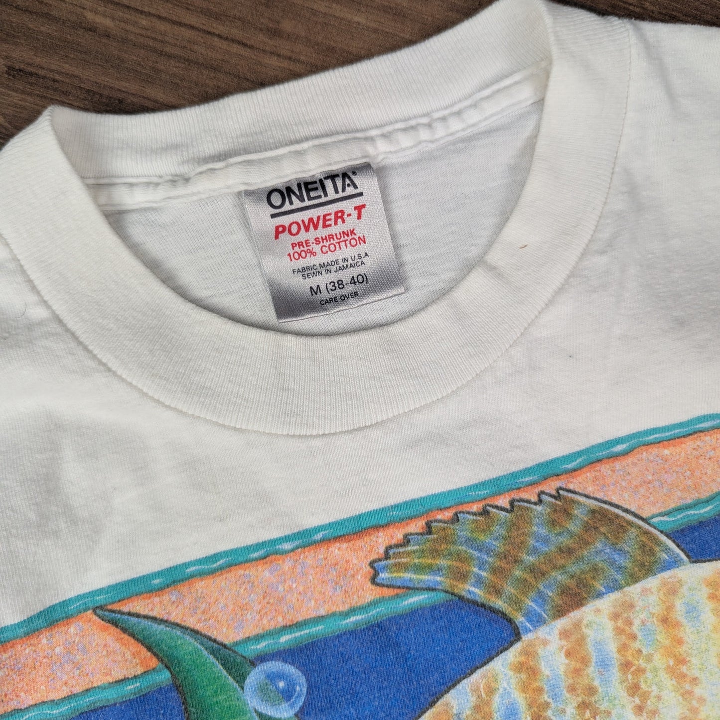 Vintage 90's Single Stitch Oneita Tim Neil Art Sandestin Fish T-Shirt Size S