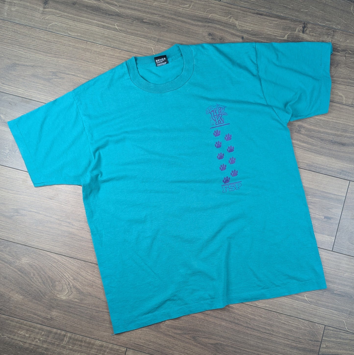 Vintage 90's Green Single Stitch Purple Freshman Paw Graphic T-Shirt Size XL