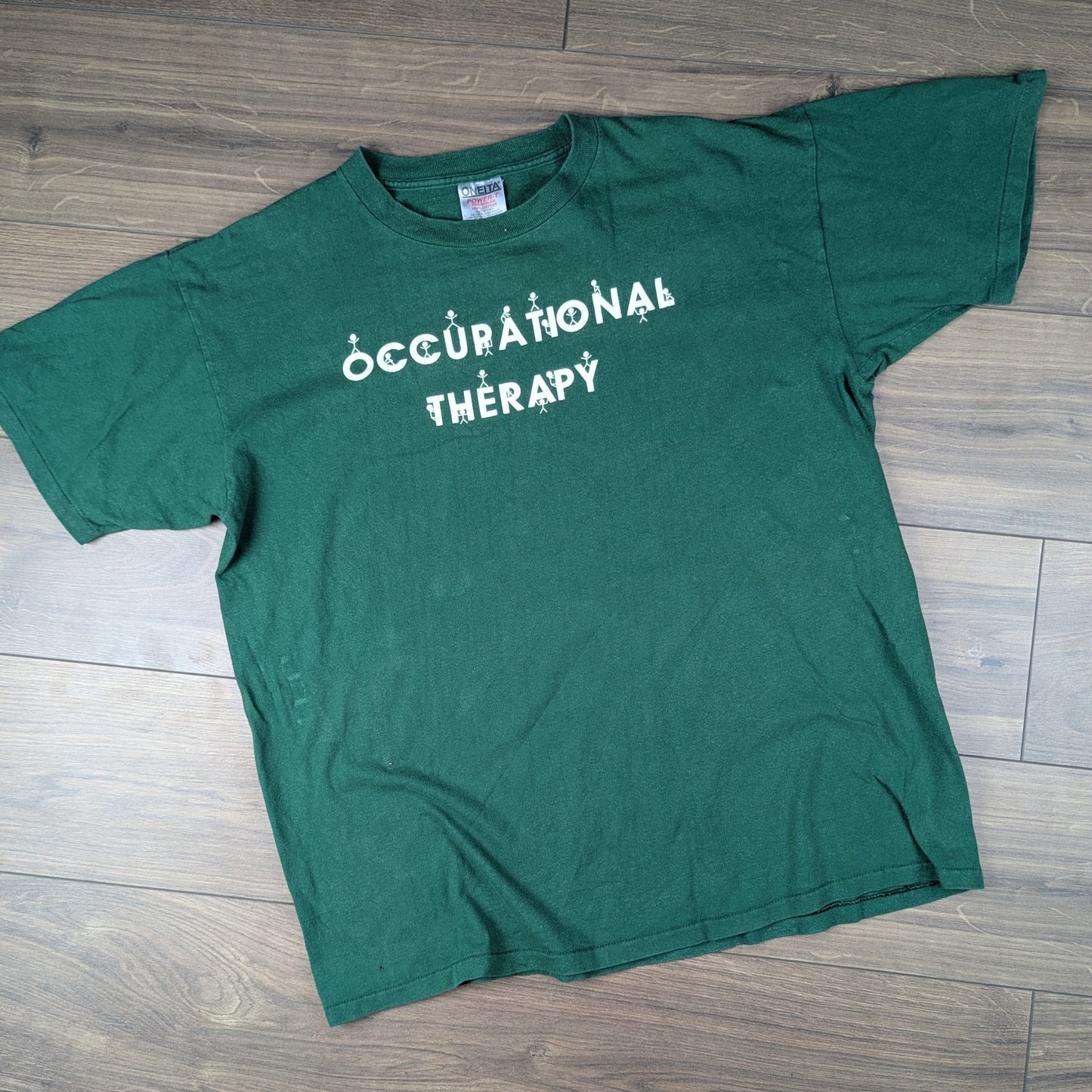 Vintage 90's Green Single Stitch Occupational Therapy Stick Man T-Shirt Size XL