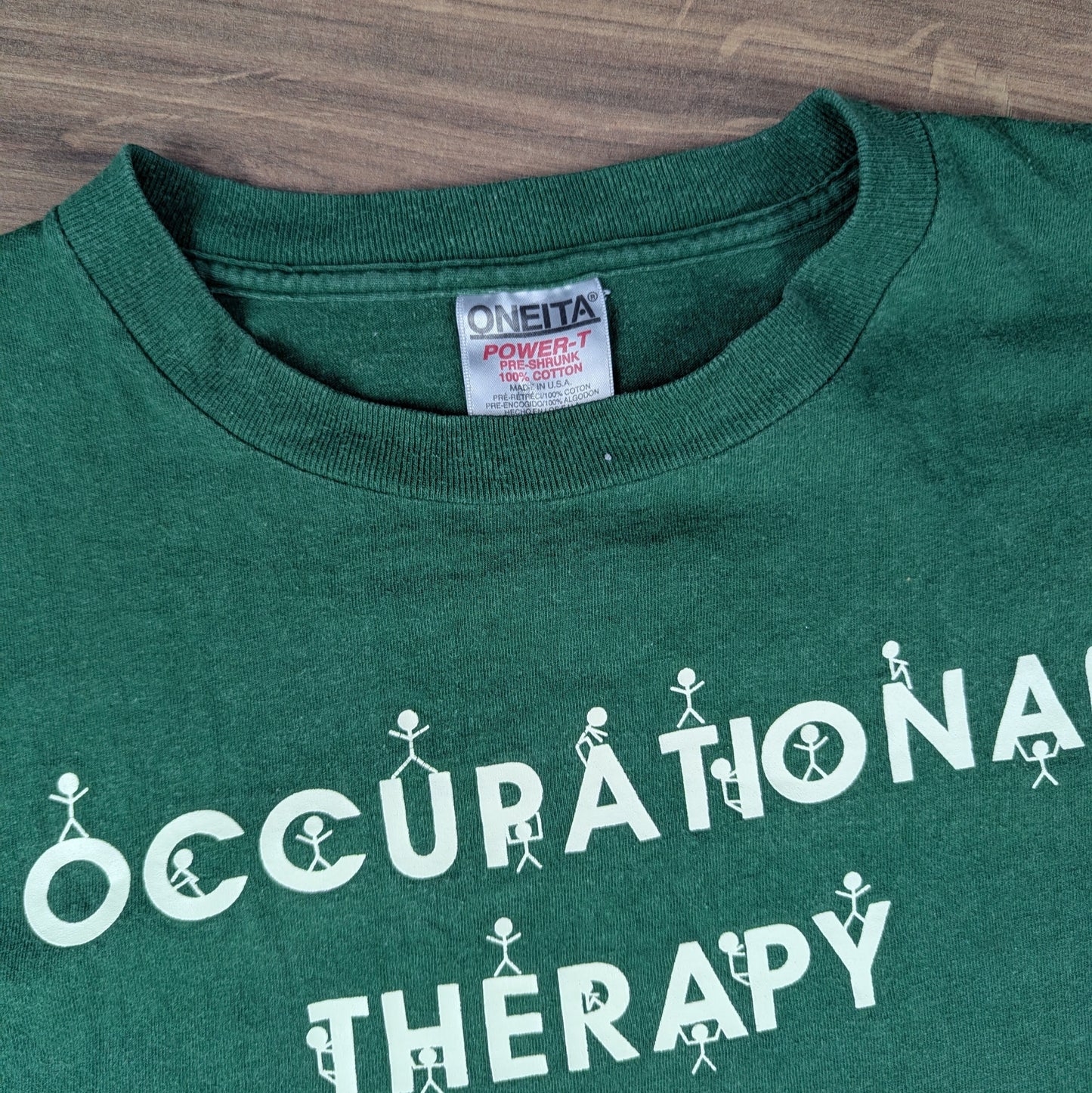 Vintage 90's Green Single Stitch Occupational Therapy Stick Man T-Shirt Size XL