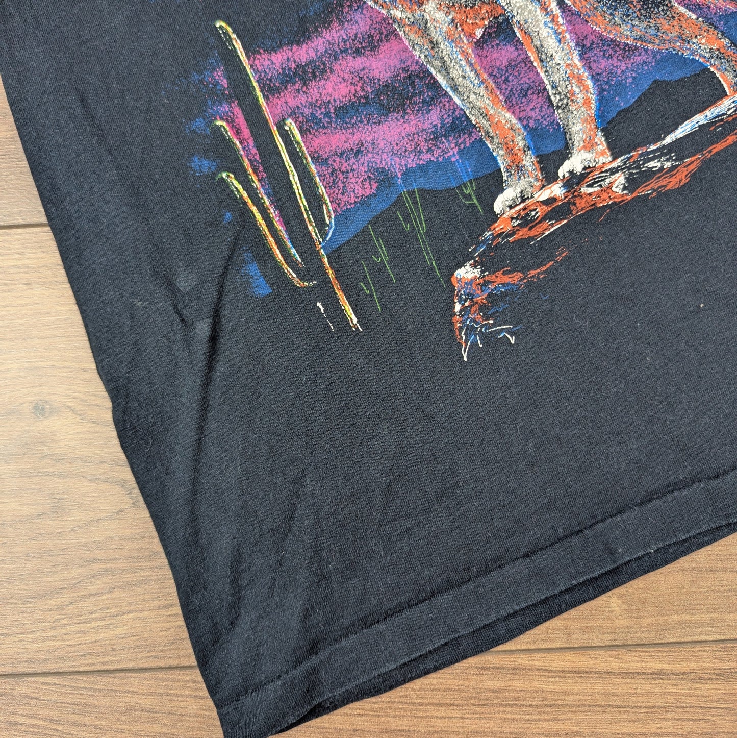 Vintage 90's Single Stitch Black Wolf Cactus Art Graphic T-shirt Size XL