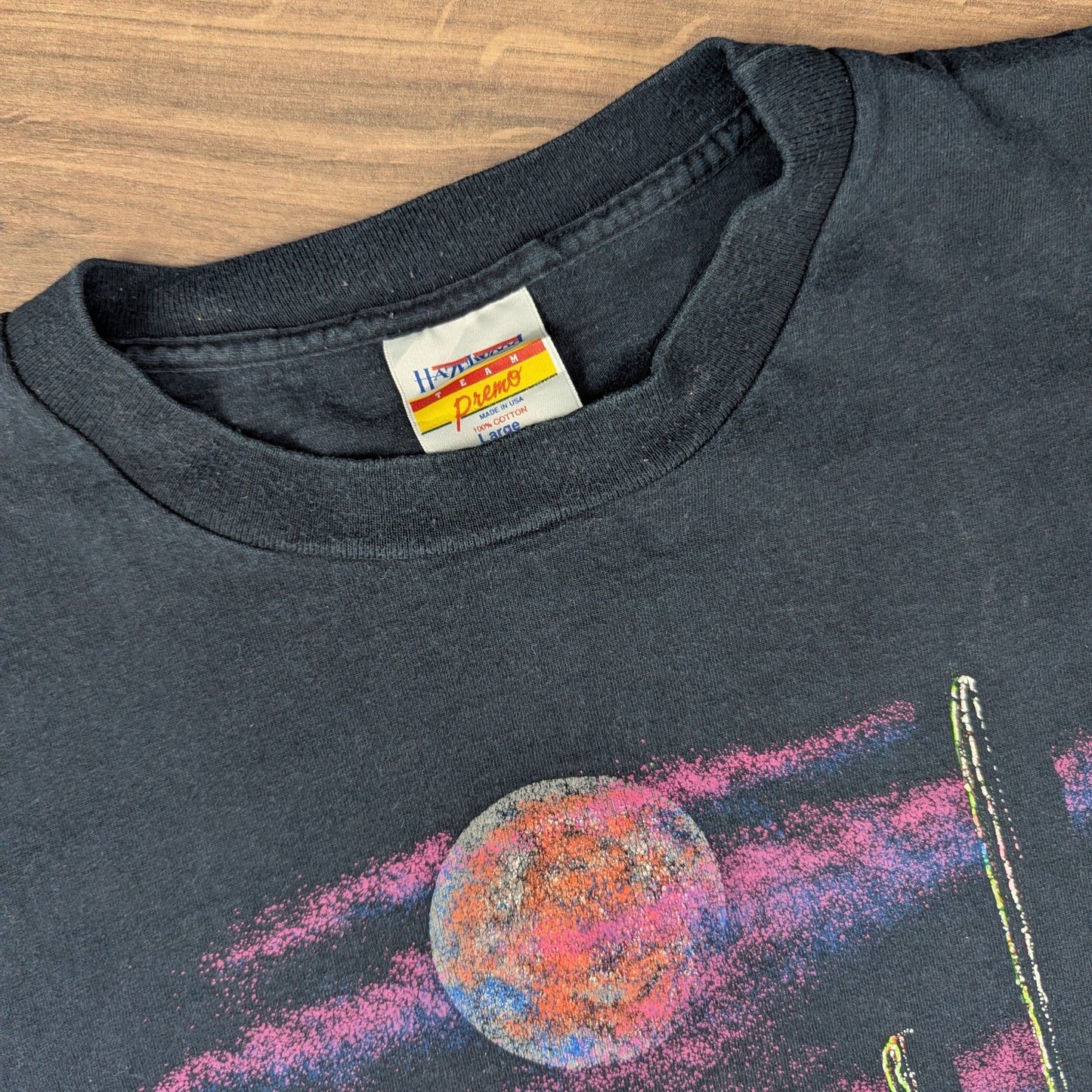 Vintage 90's Single Stitch Black Wolf Cactus Art Graphic T-shirt Size XL