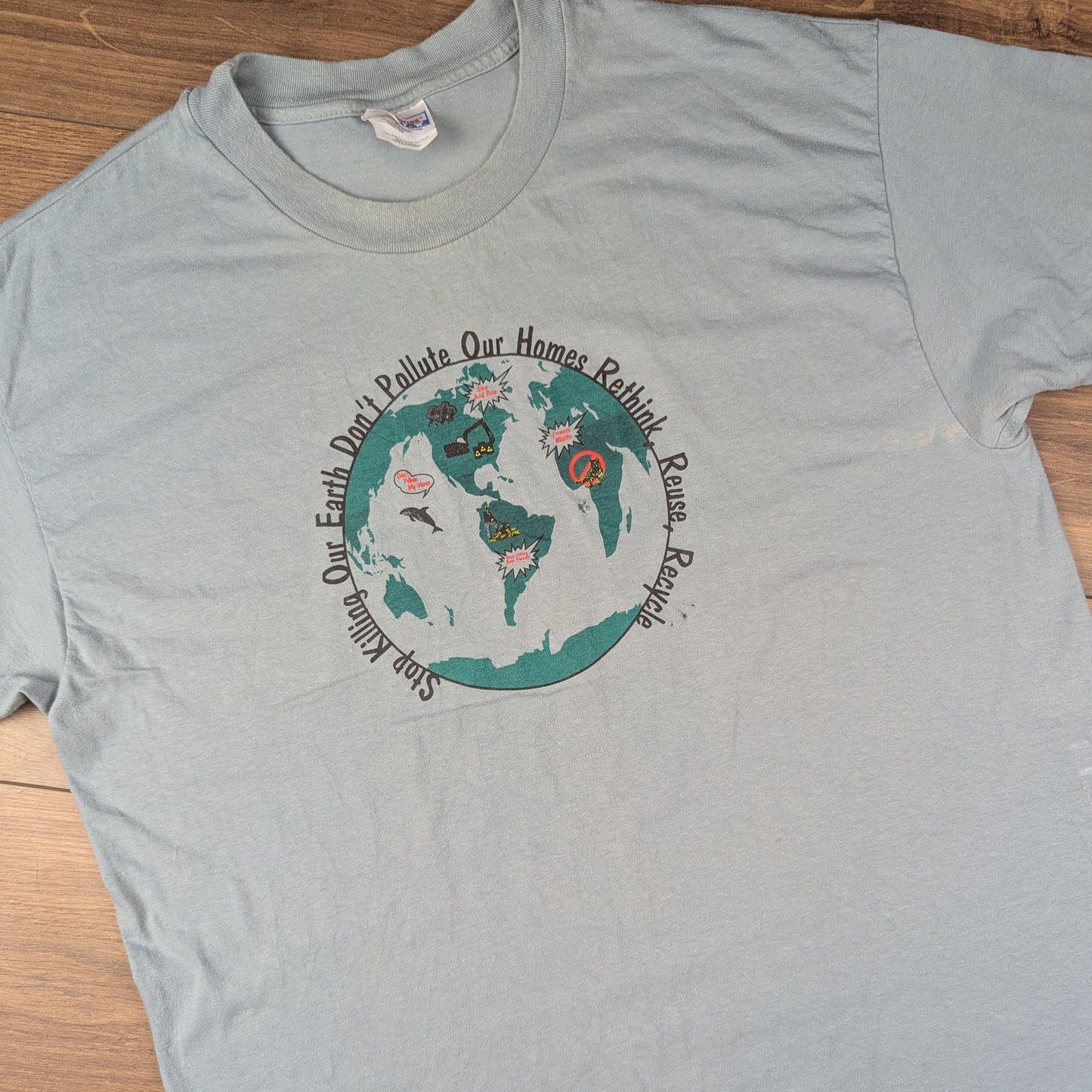 Vintage 90's Single Stitch Grey Earth Rethink Reuse Recycle T-shirt Size XL