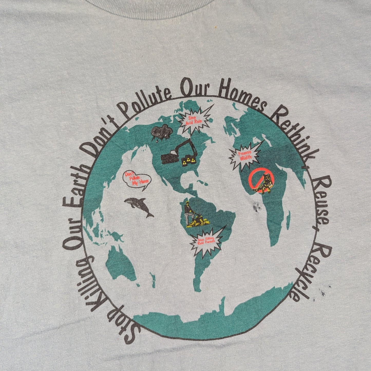 Vintage 90's Single Stitch Grey Earth Rethink Reuse Recycle T-shirt Size XL