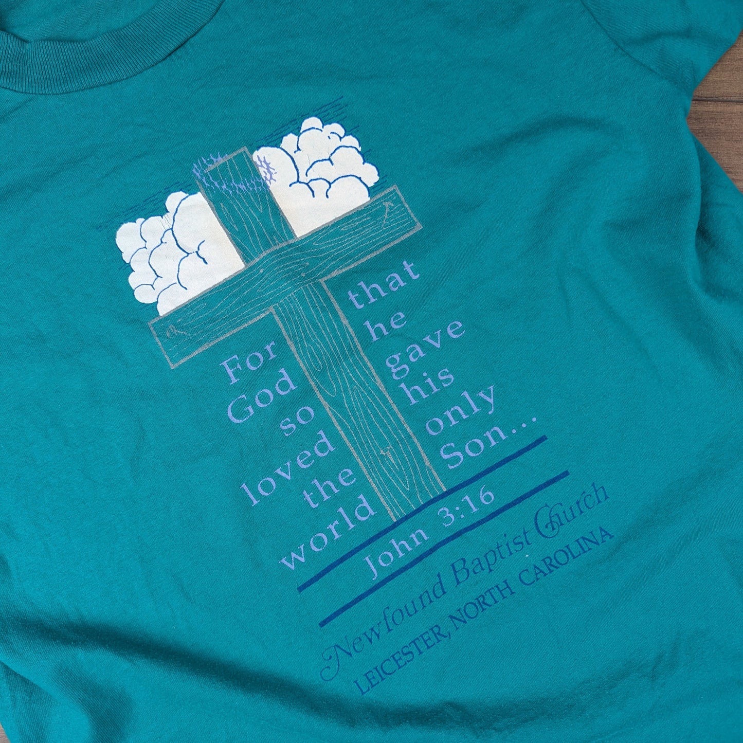 Vintage 90s Single Stitch Green John 3:16 Baptiste Church T-shirt Size L