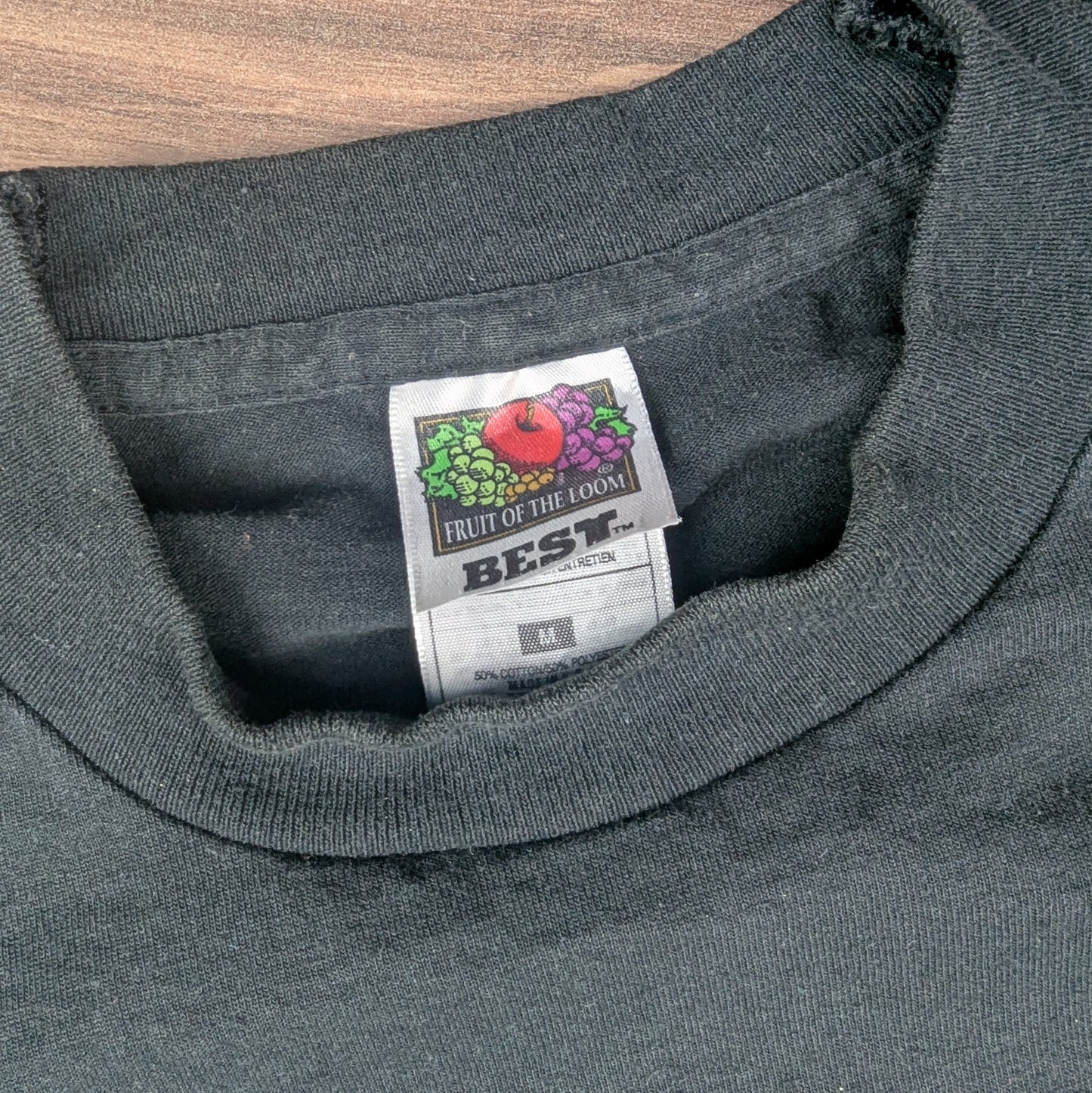 Vintage 90s Single Stitch Black Embroidered Fruit of the Loom T-shirt Size M
