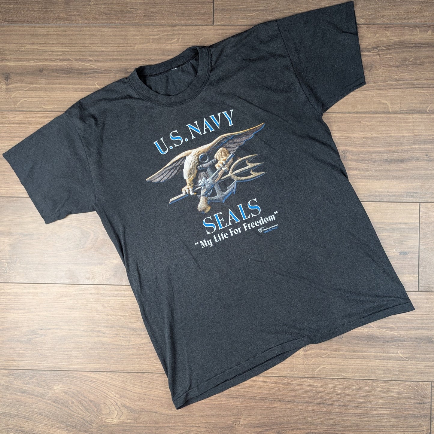 Vintage 80s 90s Single Stitch Black US Navy Seals Eagle Graphic T-shirt Size XL
