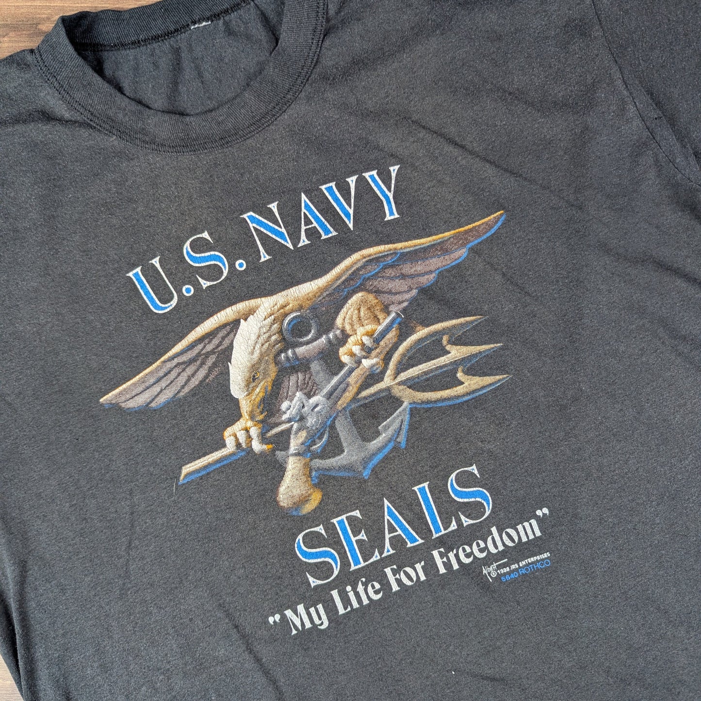 Vintage 80s 90s Single Stitch Black US Navy Seals Eagle Graphic T-shirt Size XL