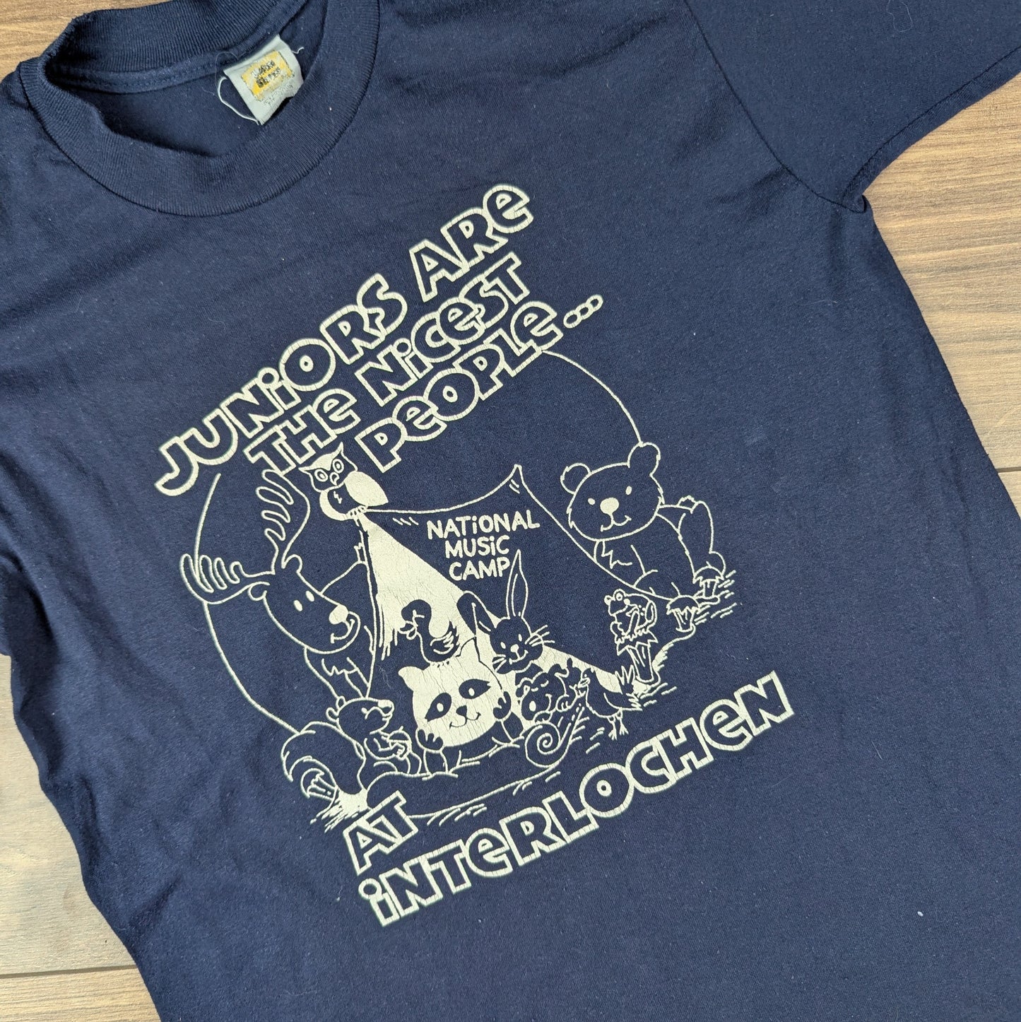 Vintage 80s Single Stitch Blue Camp Animals Interlochen Graphic T-shirt Size S