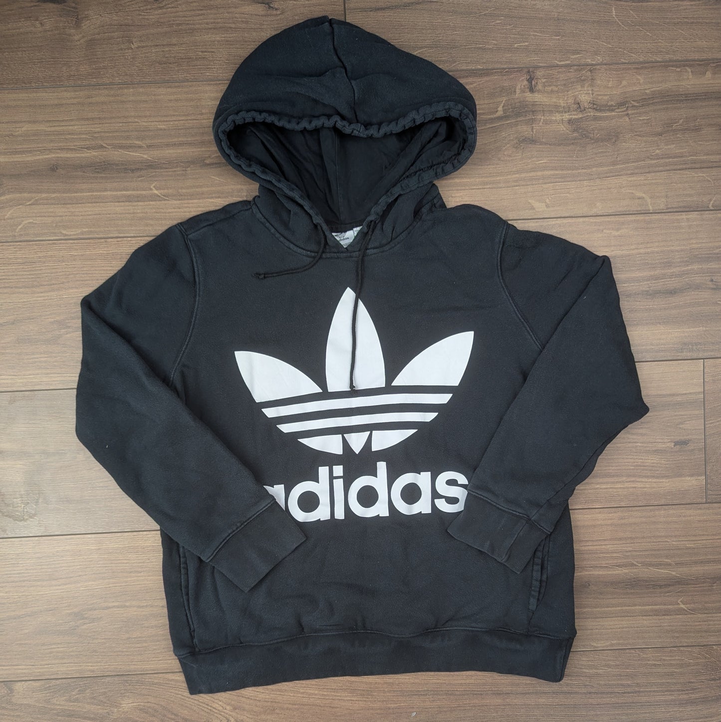 Black Adidas Trefoil Spellout Hoodie UK18/L