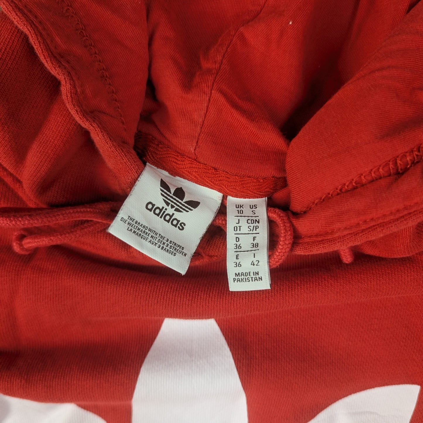 Red Adidas Trefoil Spellout Hoodie UK10/S