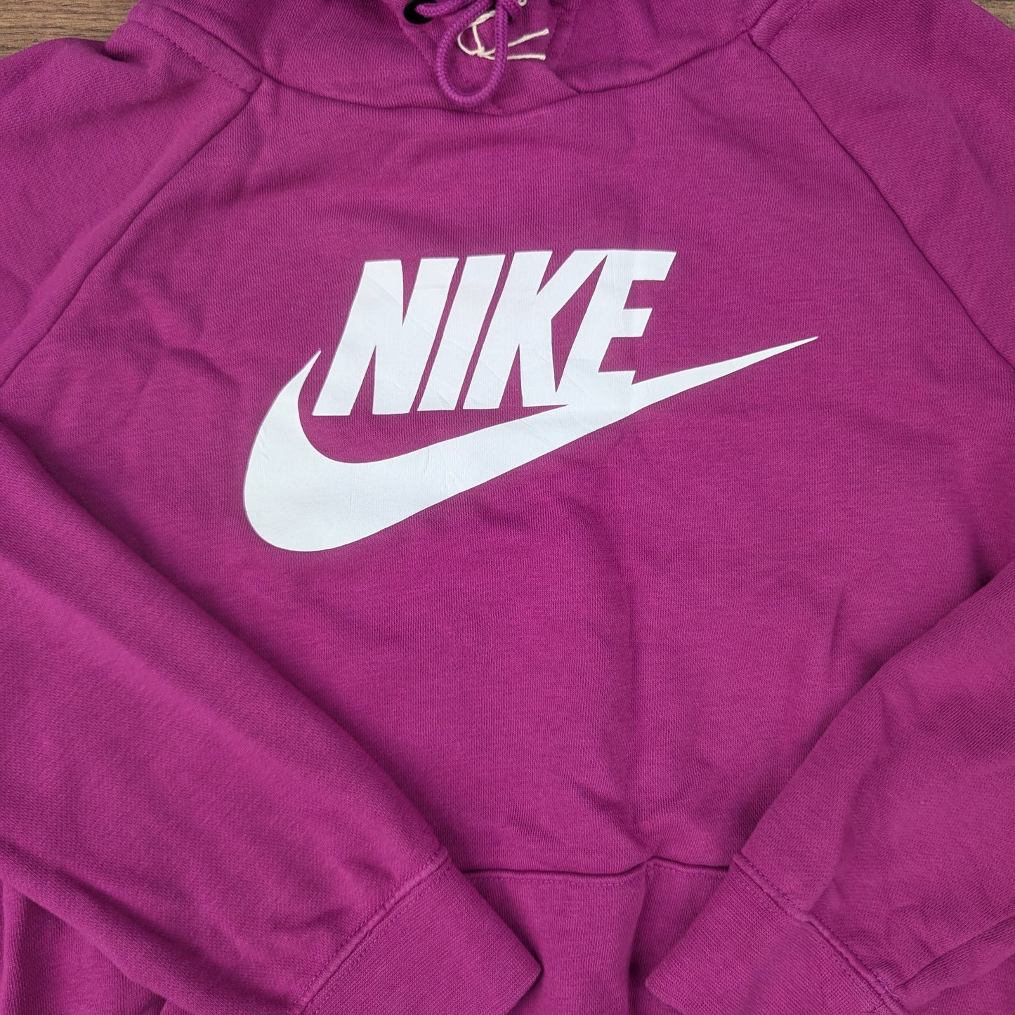 Purple Nike Swoosh Spellout Logo Graphic Hoodie Women's S