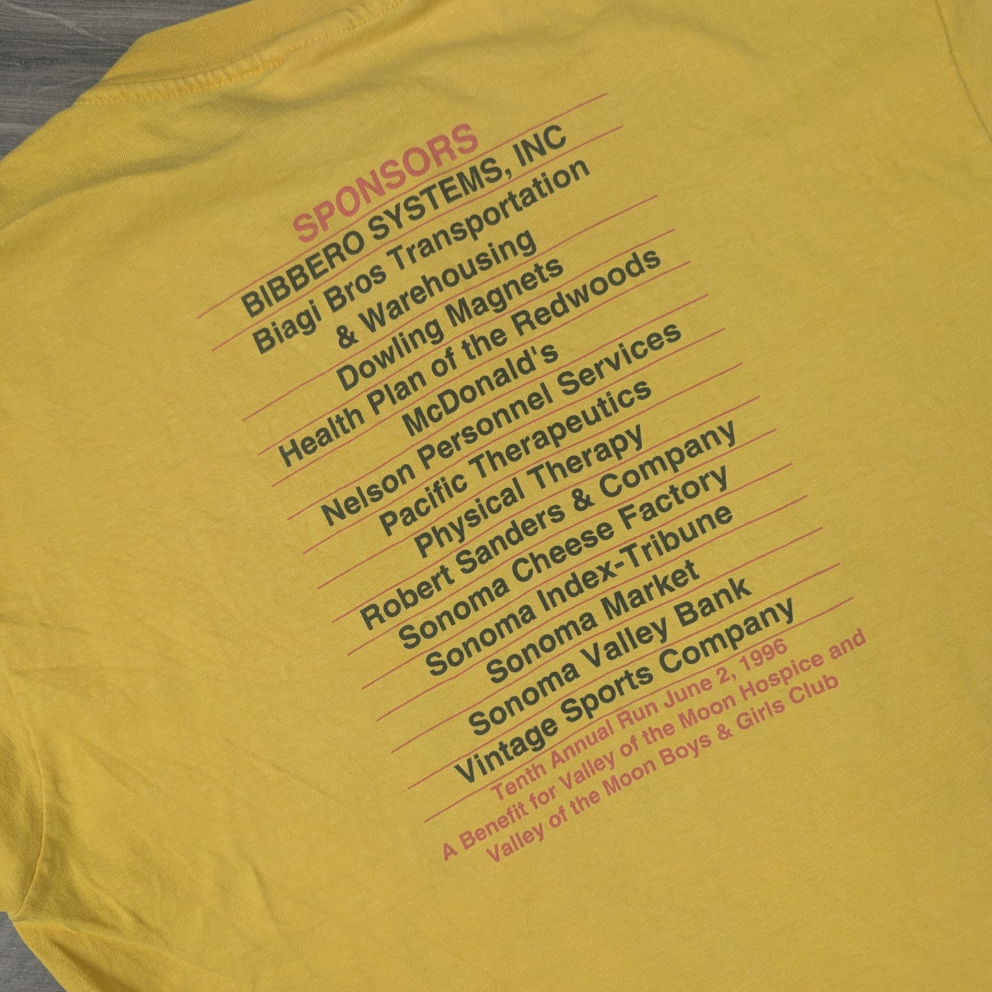 Vintage 1996 Single Stitch Yellow Hit the Road Jack Sonoma Valley T-Shirt Size L