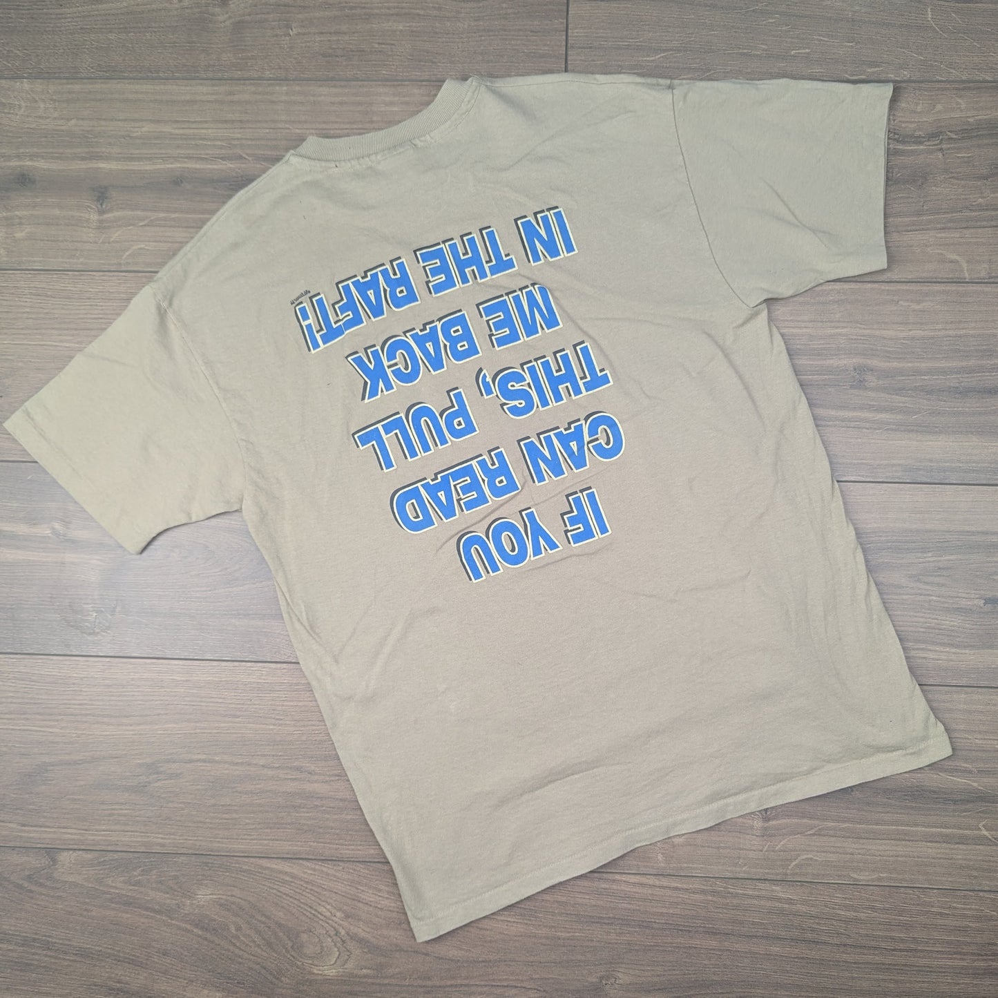 Vintage 90's Tan Anvil Single Stitch Upside Down Rafting Graphic T-shirt Size XL