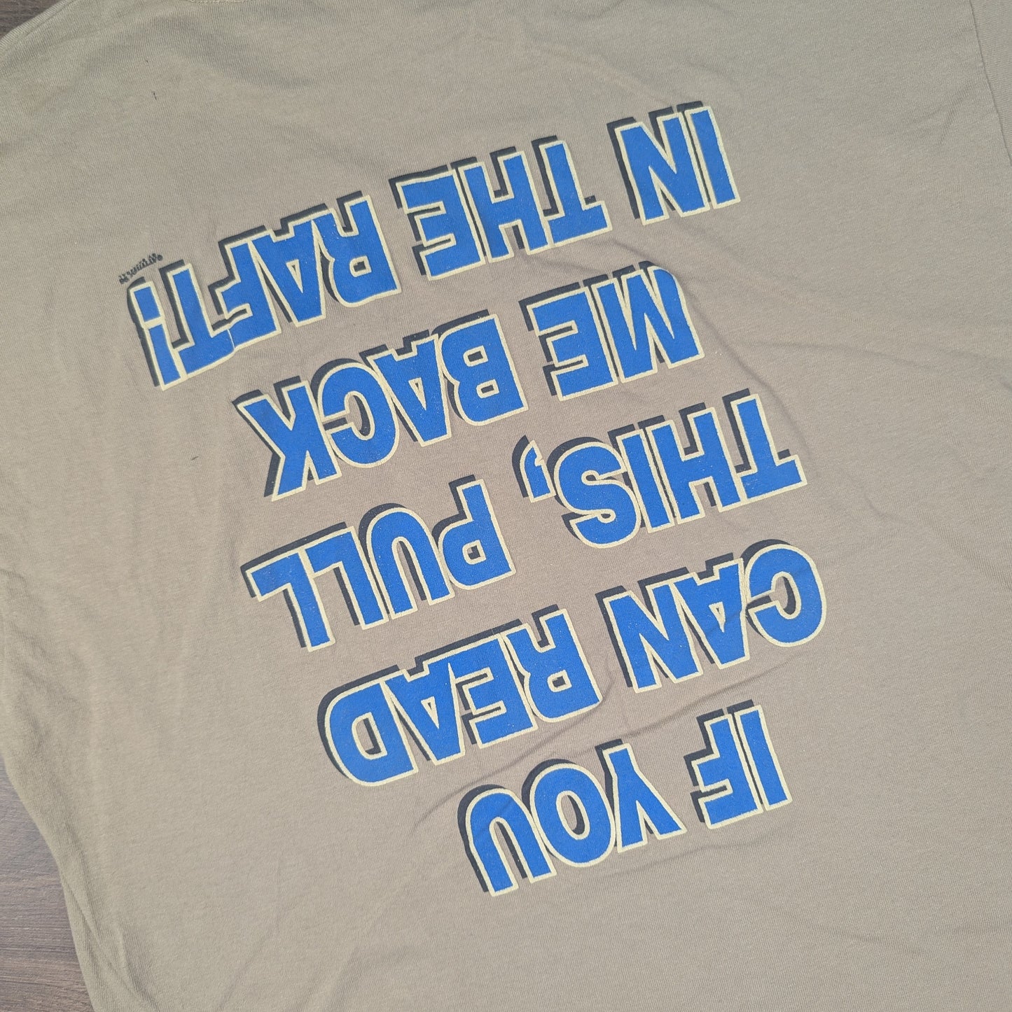 Vintage 90's Tan Anvil Single Stitch Upside Down Rafting Graphic T-shirt Size XL