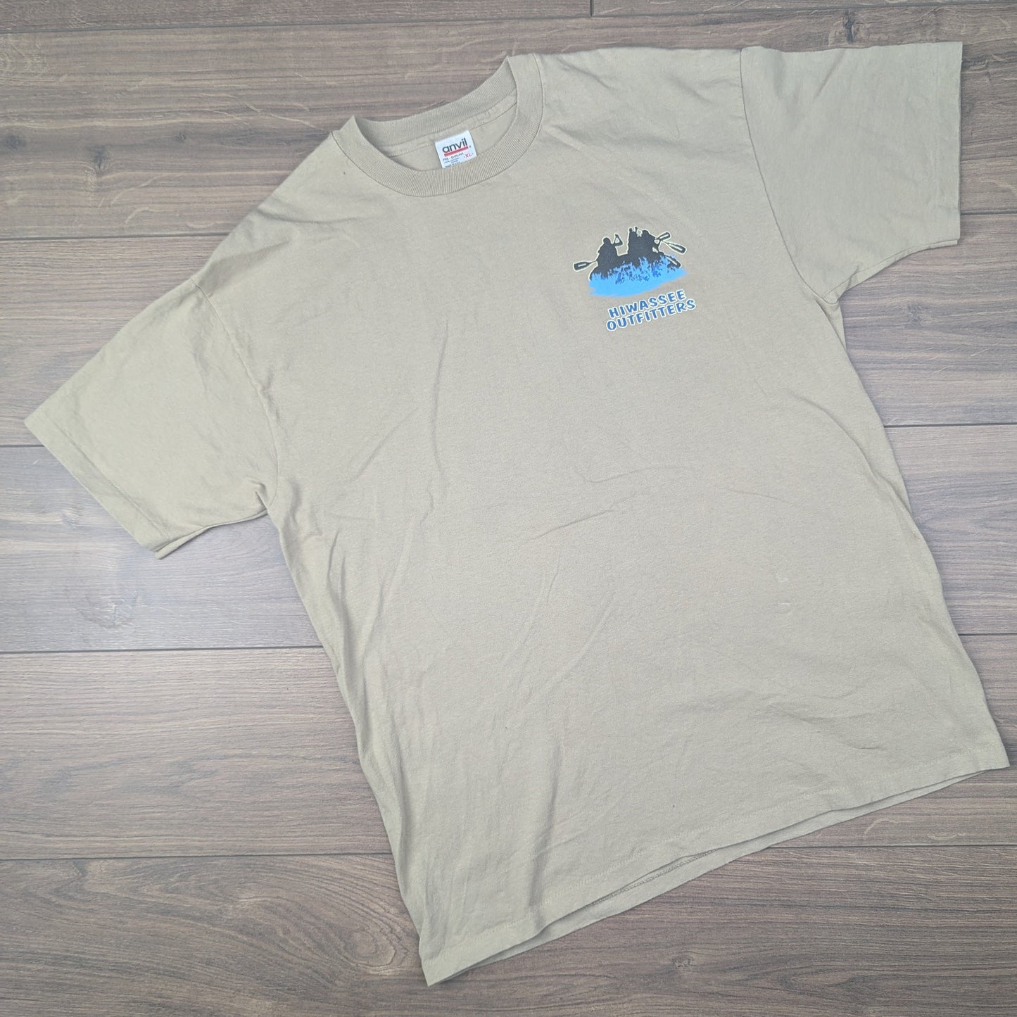 Vintage 90's Tan Anvil Single Stitch Upside Down Rafting Graphic T-shirt Size XL