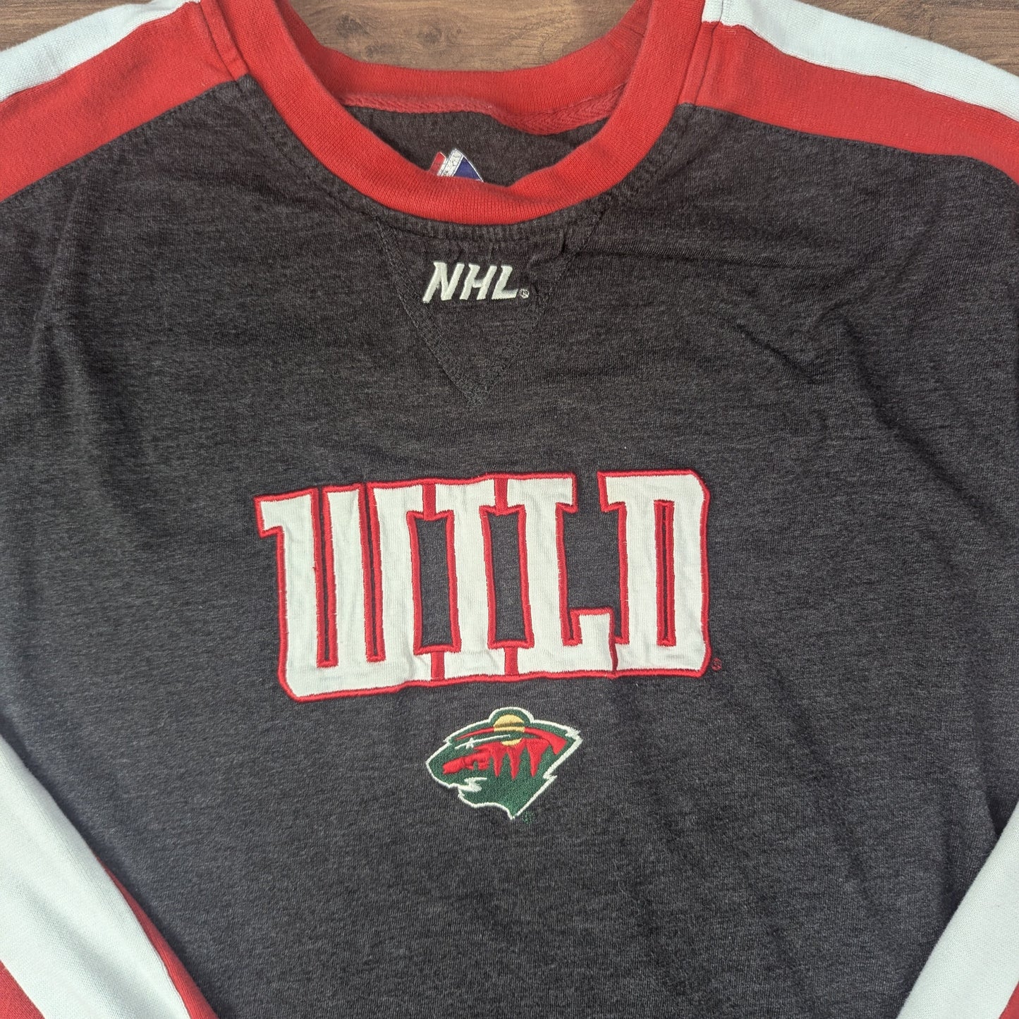 Grey Majestic NHL Minnesota Wild Hockey Long Sleeve T-Shirt Size M