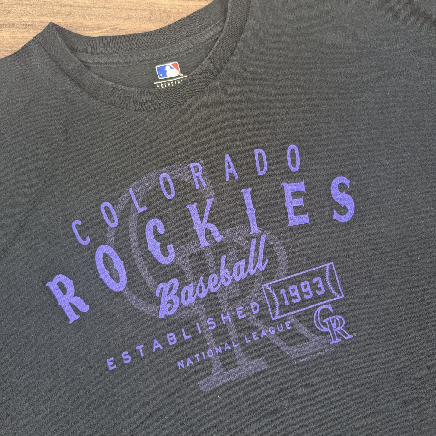 Black & Purple MLB Colorado Rockies Baseball Graphic T-Shirt Size XXL