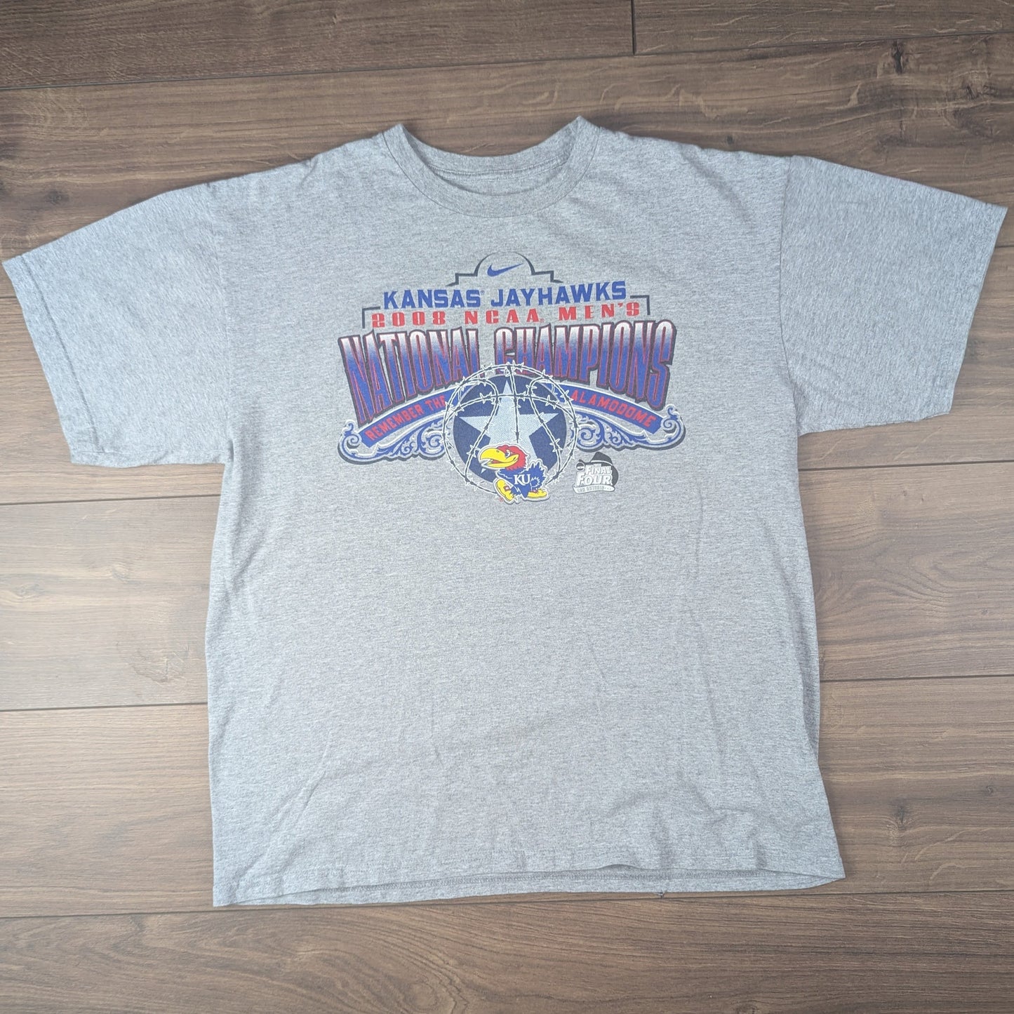 Grey Nike 2008 Kansas Jayhawks NCAA National Champions T-Shirt Size L